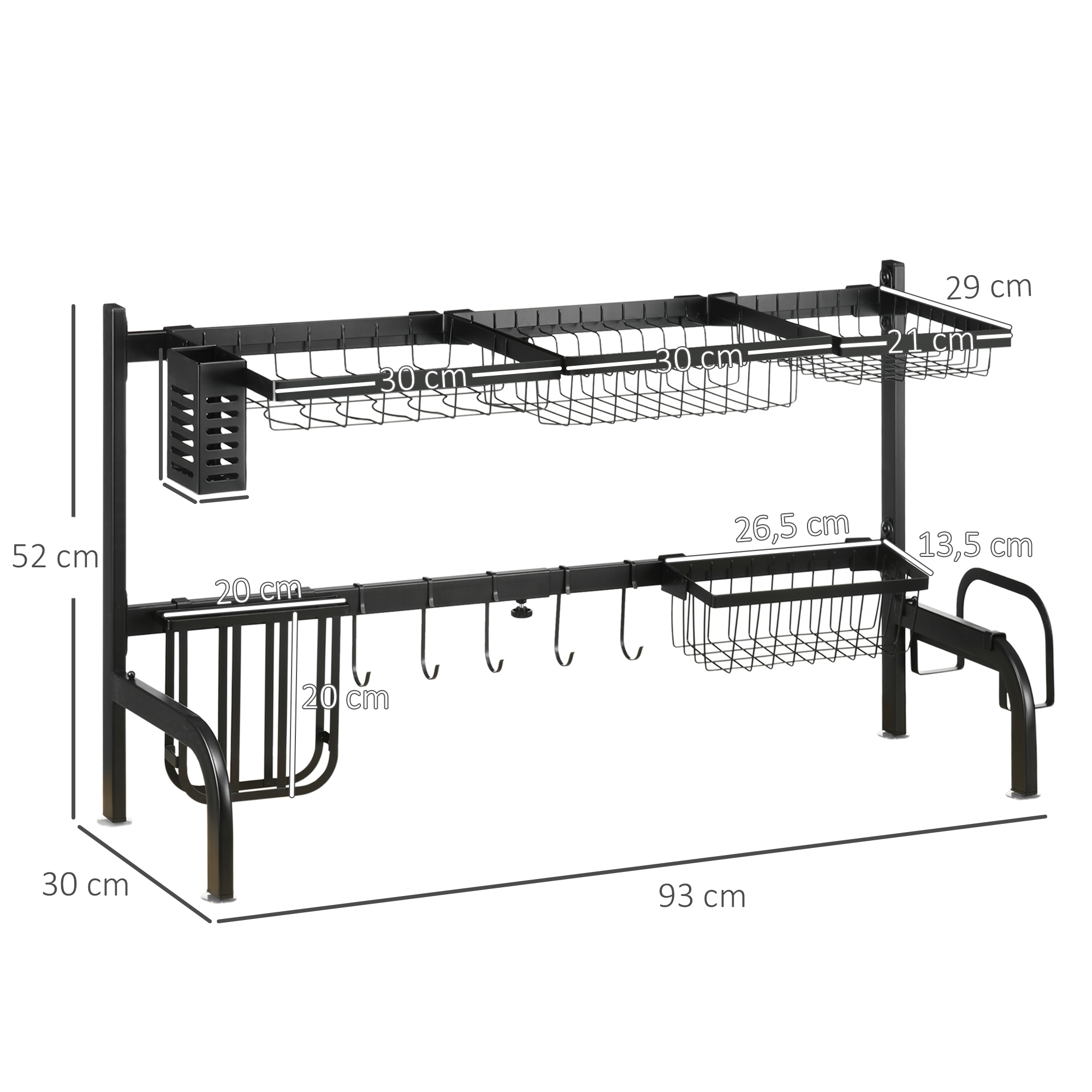 Abtropfgestell, längenverstellbar 51-93 cm, viele Elemente, flexible Anordnung, 93 x 30 x 52cm, schwarz