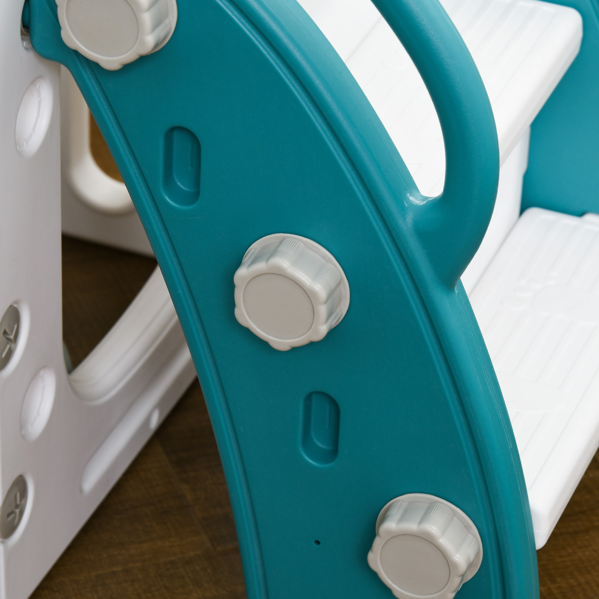 Kinderrutsche, 7-in-1 Spielgerüst, mit Basketball & Lenkrad, für 1-3 Jahre, 178x177x99cm, Gelb/Weiß/Grün