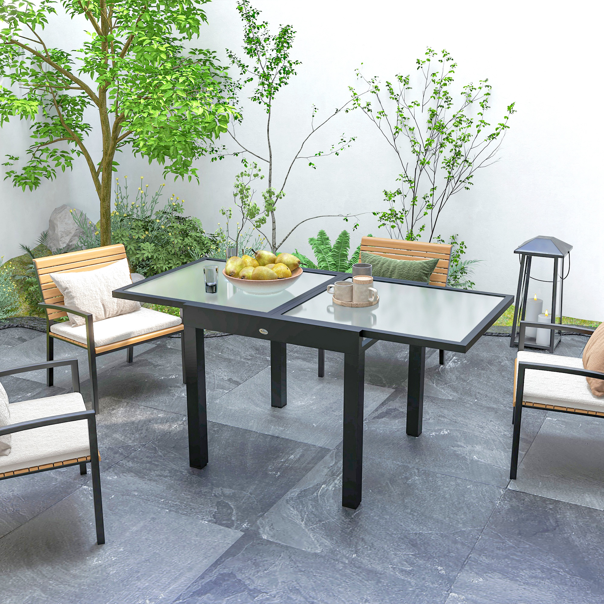 Gartentisch ausziehbar Outdoortisch Erweiterbarer Buffettisch, wetterbeständig, 160 cm × 80 cm × 75 cm, Schwarz