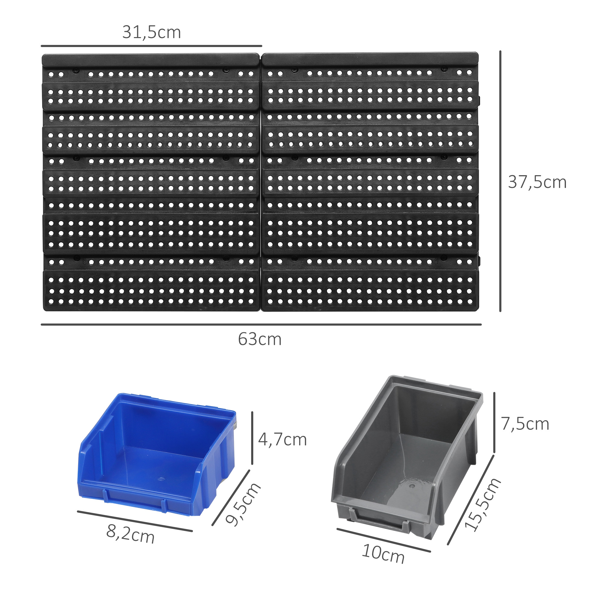 Schüttenregal, Werkstattmagazin, 30 Boxen in 2 Größen, stapelbar, 63x18x37,5cm, Blau