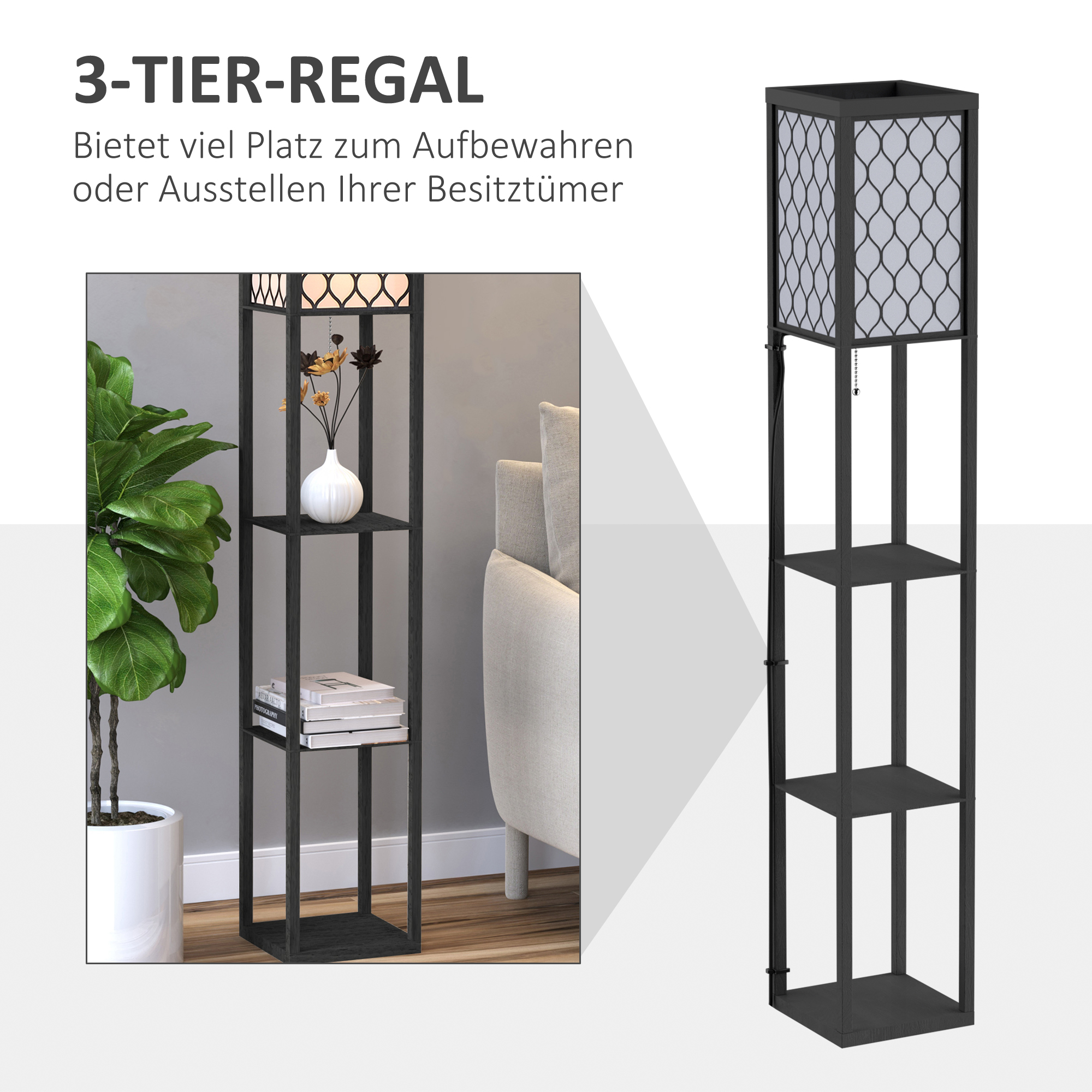 Stehlampe Wohnzimmer mit Regal, Stehleuchte Standleuchte mit E27 Fassung für Wohnzimmer Schlafzimmer, exkl. Glühbirne