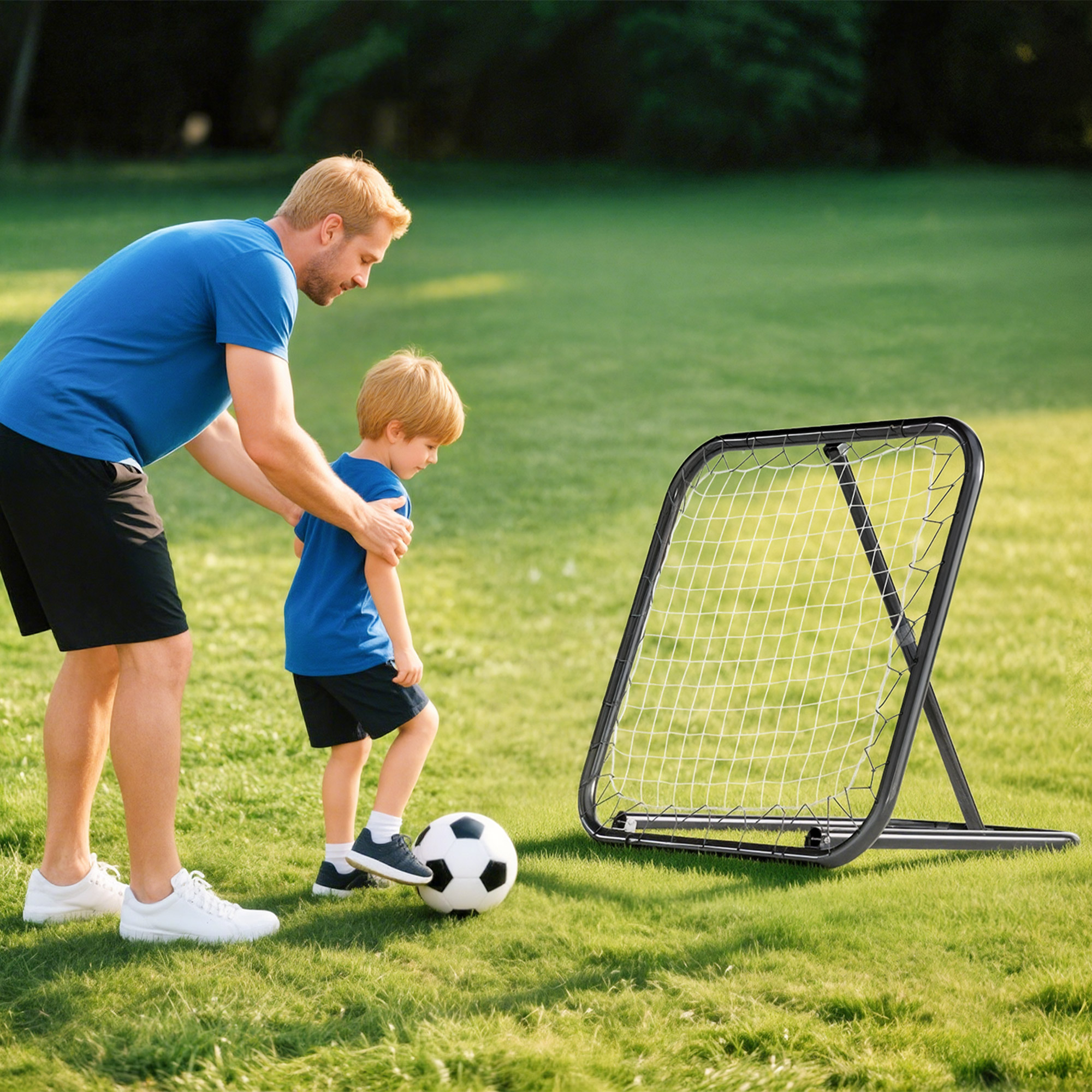 Rebounder für Fußball, 78 x 84 cm Prellwand mit Heringen, verstellbar in 5 Stufen, tragbar, Kickback Tor, Fußballtor für Jugendliche, Fußball Trainingszubehör für Baseball Training Weiß