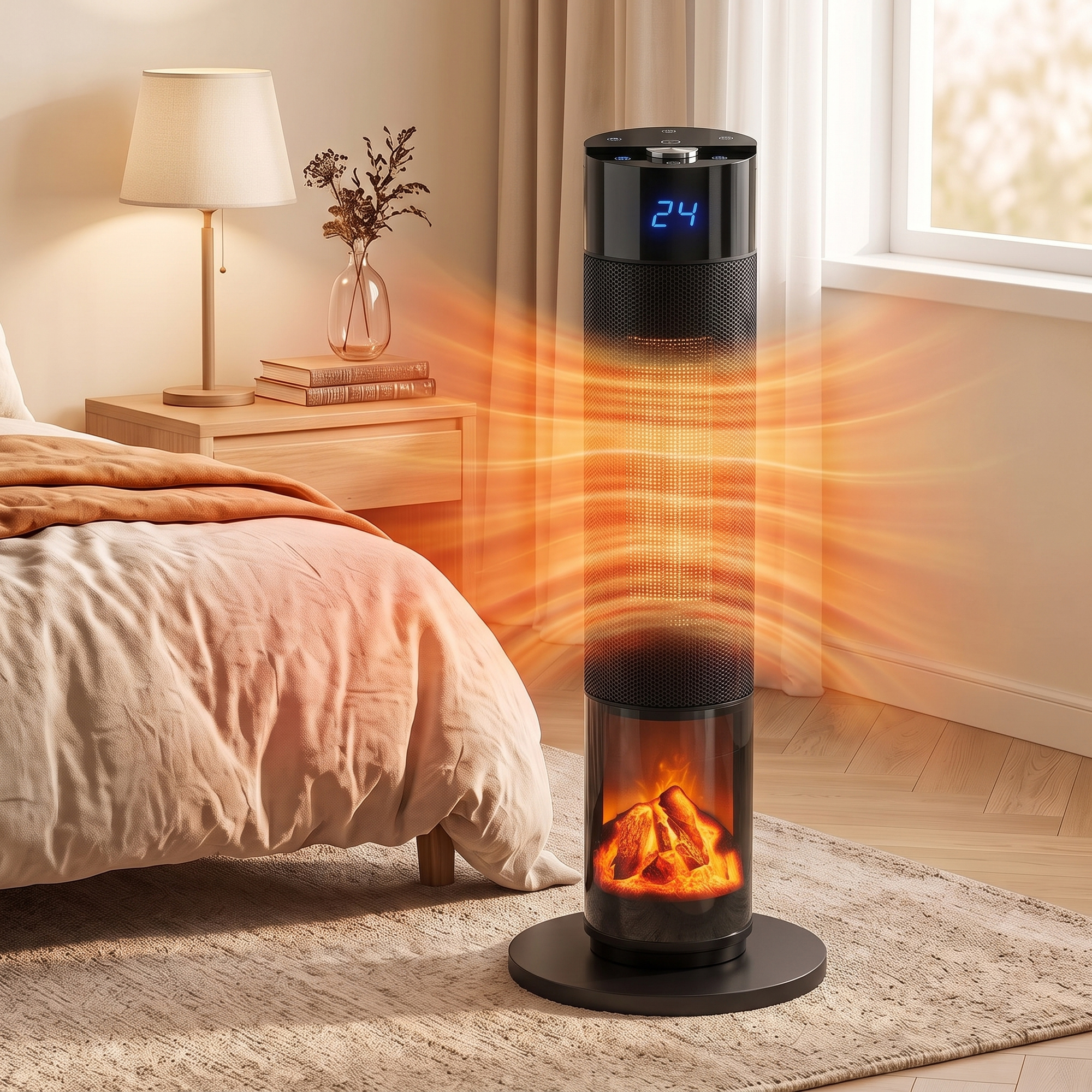 Keramik Heizlüfter 2000W Thermostat 3D Flamme Elektroheizung Fernbedienung Schwarz