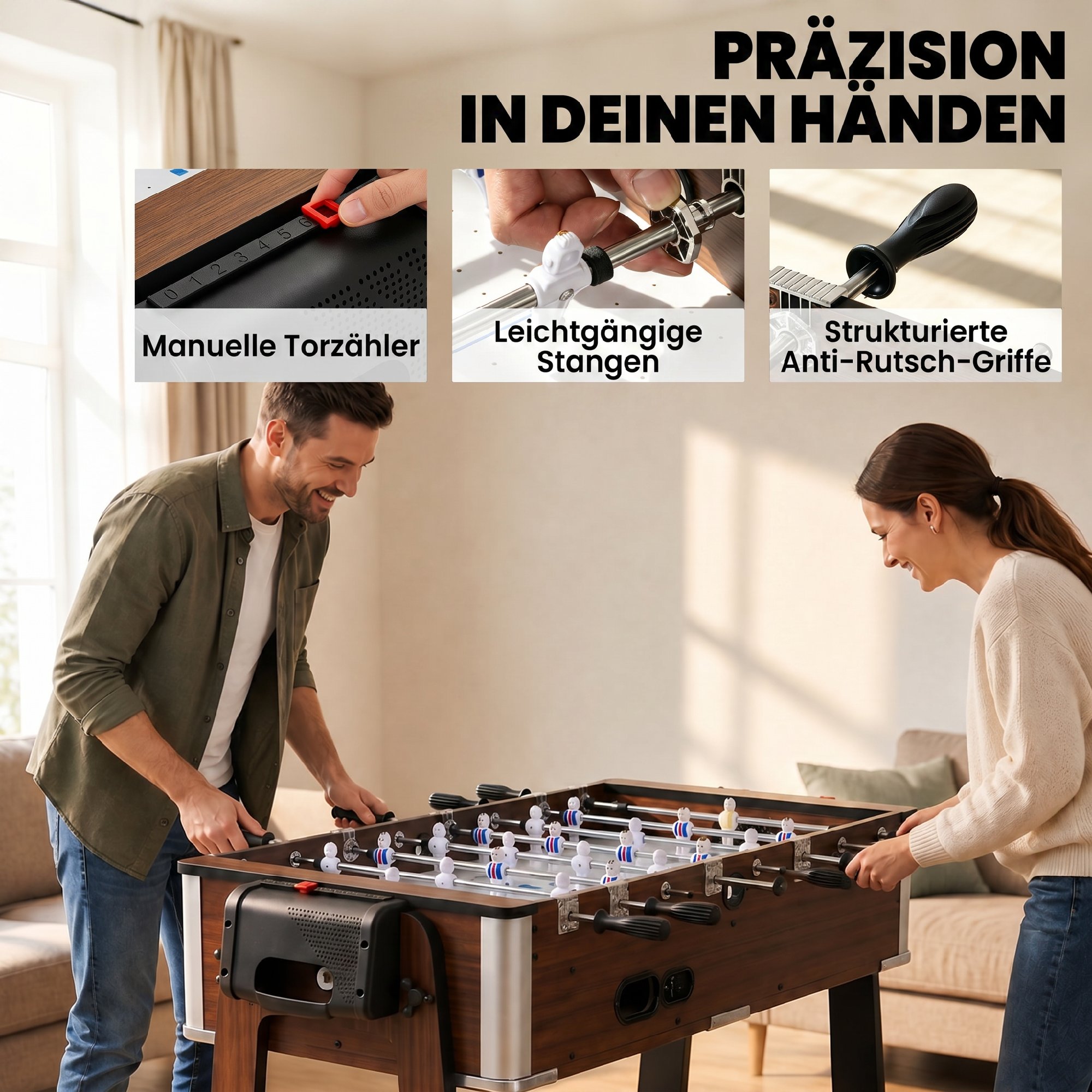 3-in-1 Multi Spieltisch drehbar Multifunktionstisch mit Billardtisch Tischfußball Airhockey Ablagefach