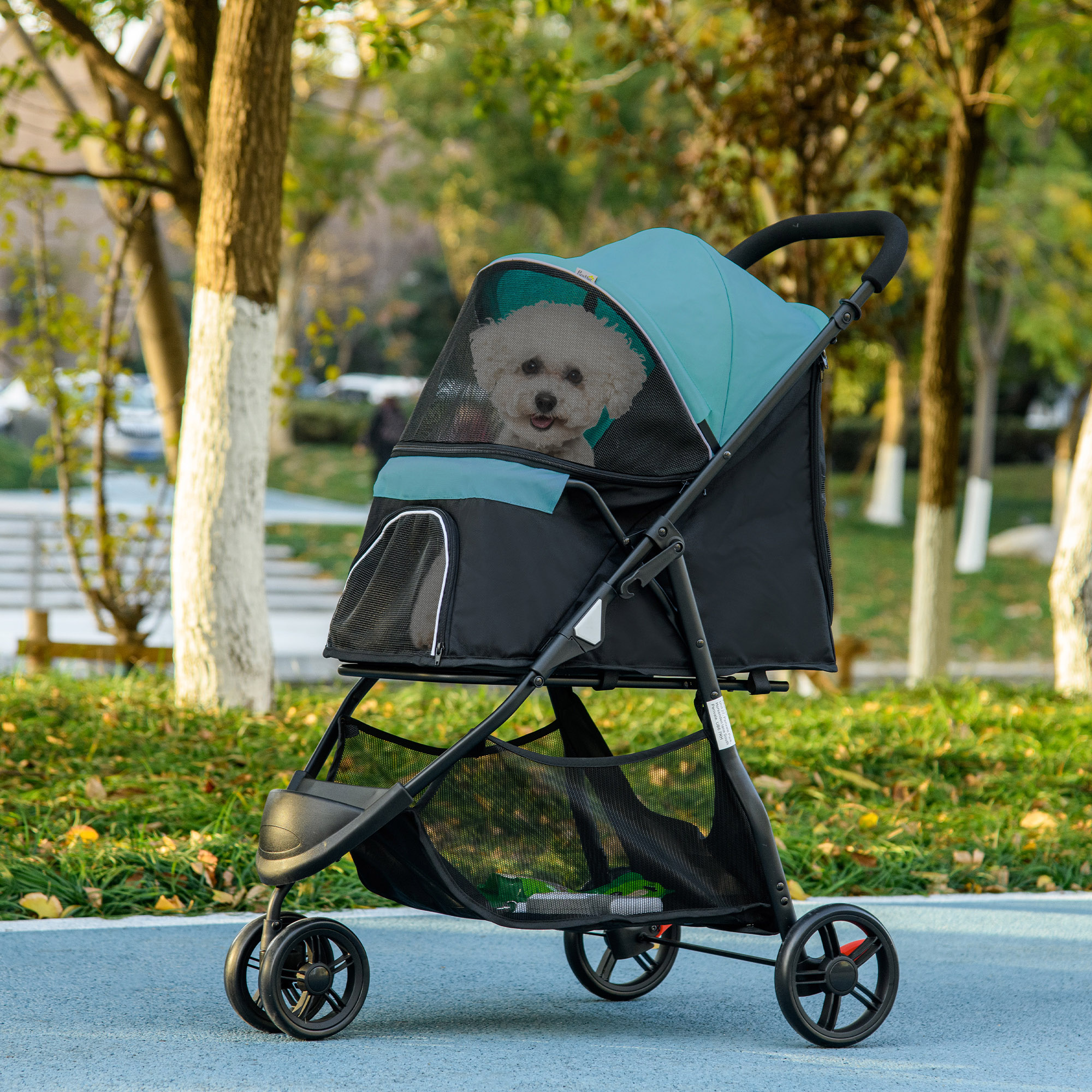 Haustierbuggy Hundebuggy bis 10kg klappbar Sicherheitsleine Handgriff Regenschutz Aufbewahrungskorb Blau + Schwarz