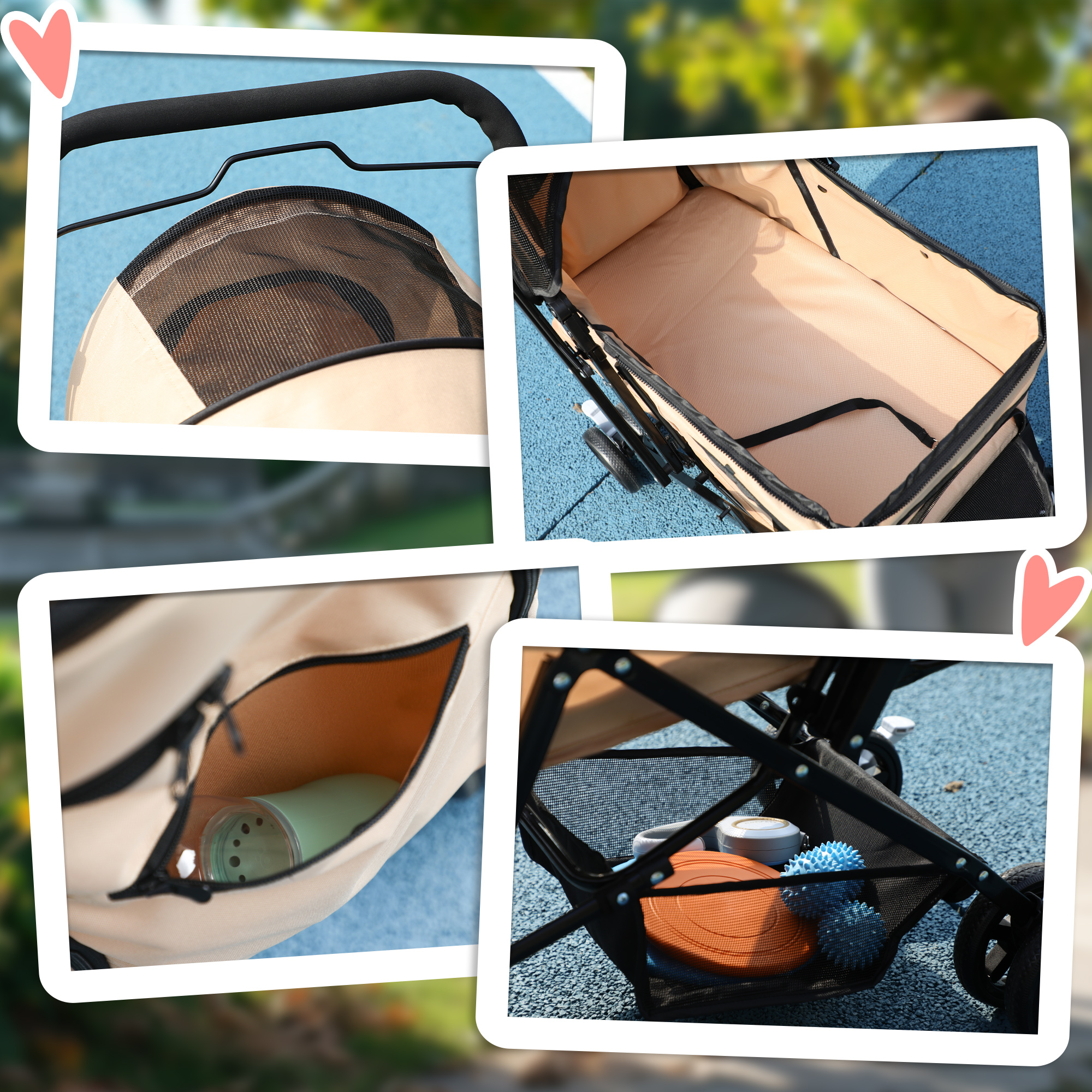 Hundewagen Hundebuggy klappbar, 1 Korb, 2 Bremsen, inkl. Sicherheitsleine, Hellbraun