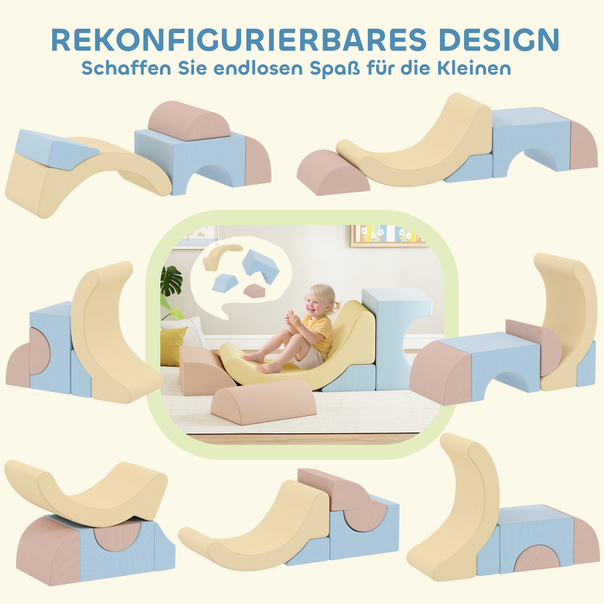 5er-Set Schaumstoff-Kletterblöcke, Cordbezug, leichtes Gewicht, zum Bauen, Krabbeln, Klettern, Bunt