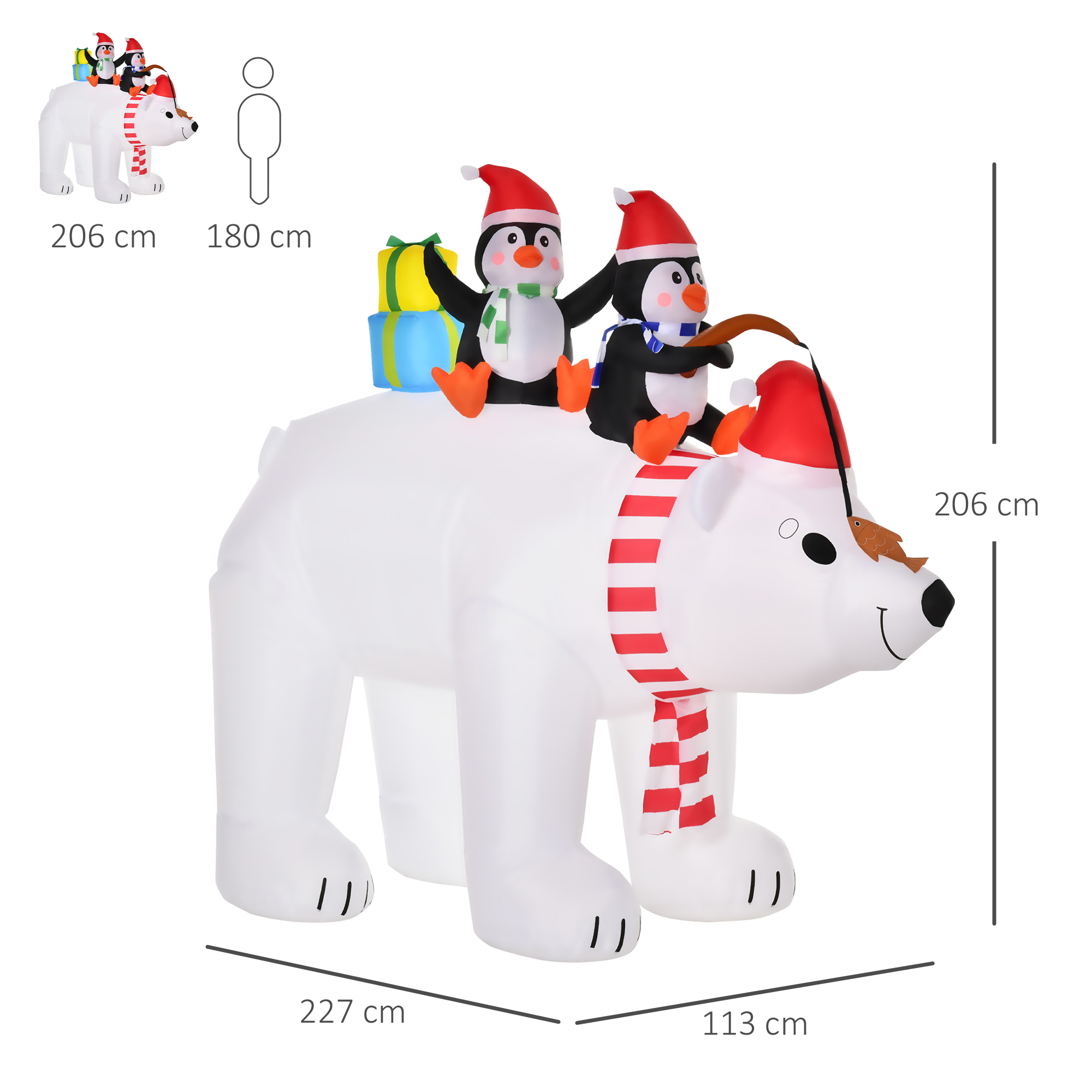 Aufblasbare Weihnachtsdekoration Aufblasbare Weihnachtsfiguren. selbstaufblasend inkl. Gebläse, 2 m, Mehrfarbig