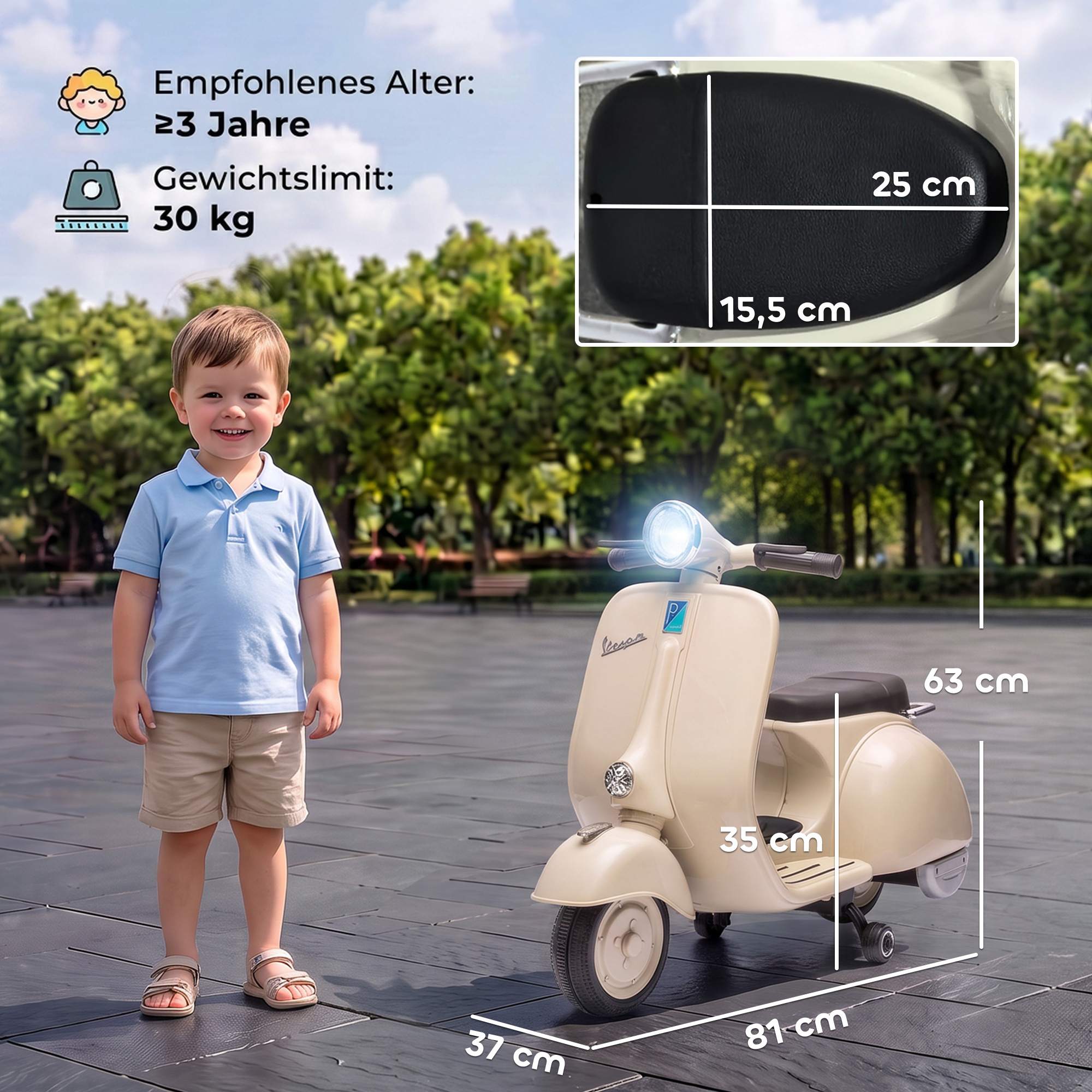 Elektro Motorrad Kinder 6 V Elektromotorrad mit Stützrädern, Lithium-Akku, Softstart, Musik, USB Scheinwerfer Hupe