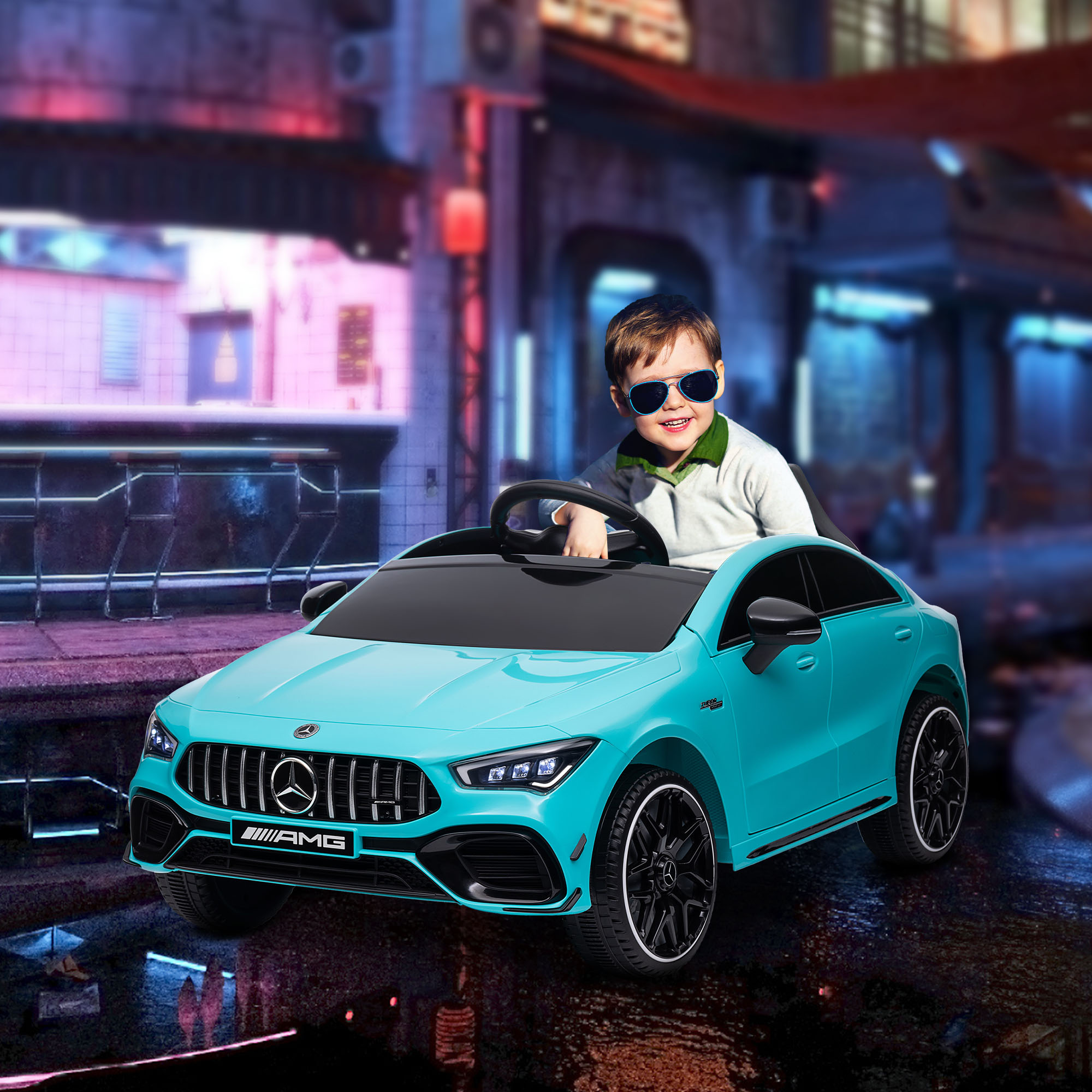 Kinder-Elektroauto, fernsteuerbar, mit Transportrollen, LED-Lichter, Hupe, für Kinder von 3-6 Jahren, Hellblau