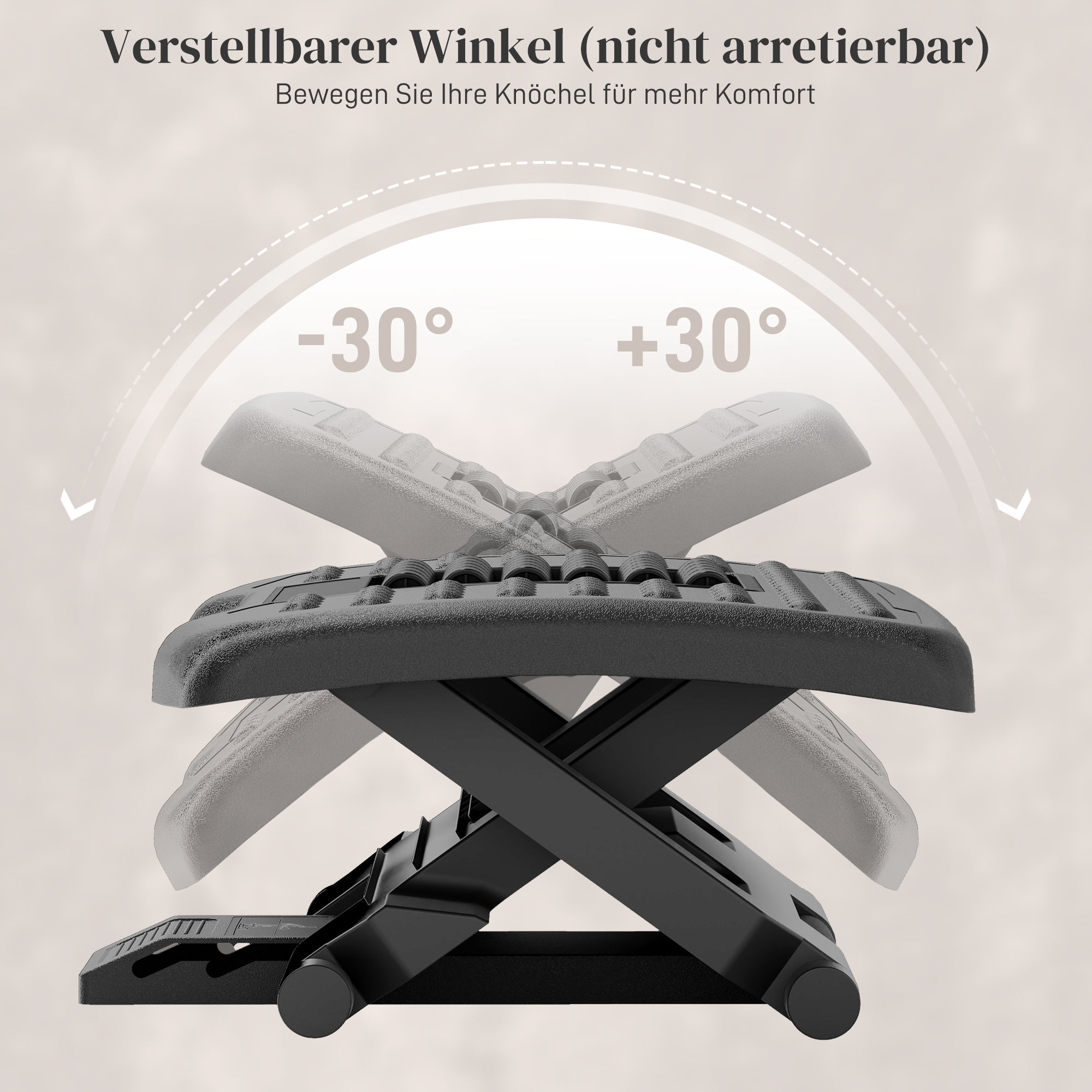 ergonomische Fußstütze, höhenverstellbar, Massagefläche mit Rollen, Schwarz, 46 x 35 cm
