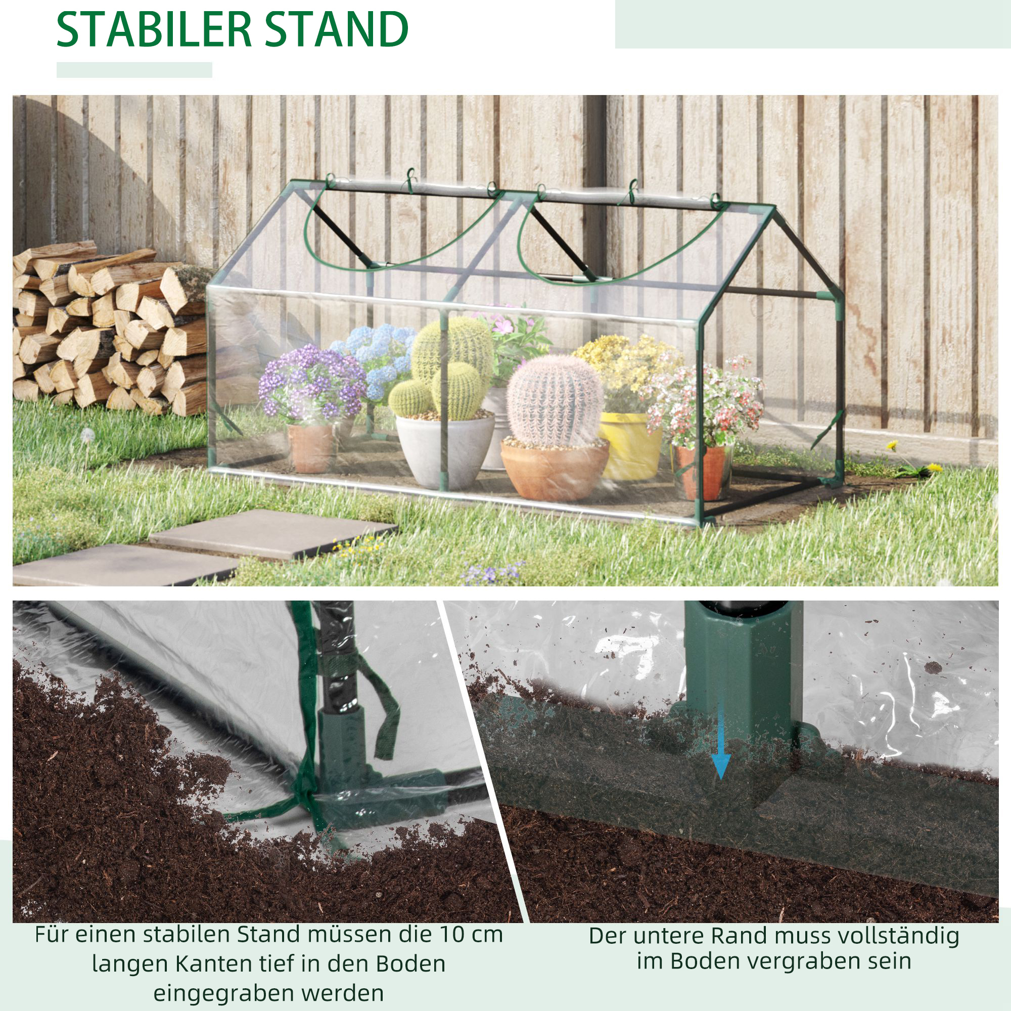 Gewächshaus mit Fernster, PE-Gitterfolie, Foliengewächshaus aus Stahl, Treibhaus für Balkon, Garten, Tomatenhaus 120x60x60cm, Tomatengewächshaus für Gemüse, Blumen, Pflanzen, Transparent