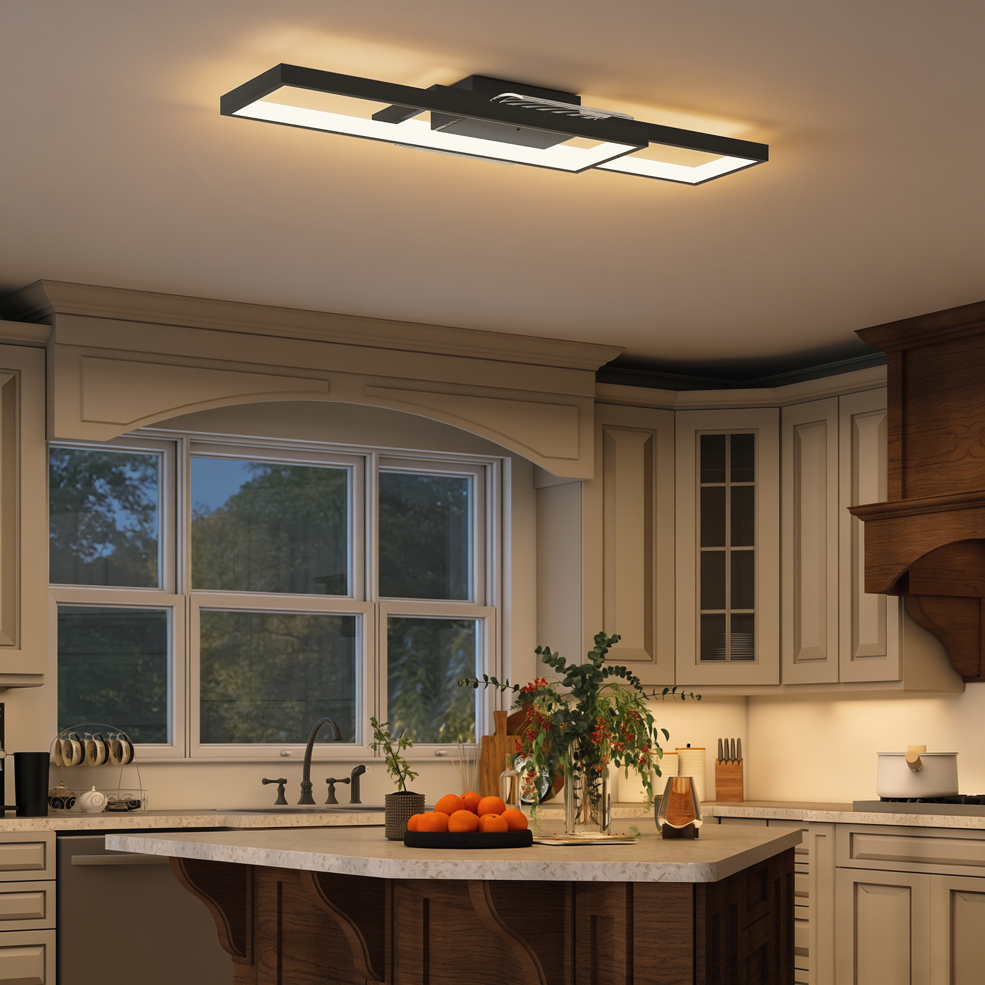 Deckenleuchte LED 43W 4600LM 3000-6000K dimmbare Deckenlampe Flach mit Fernbedienung Wandschalter 70 x 30 x 7 cm Schwarz