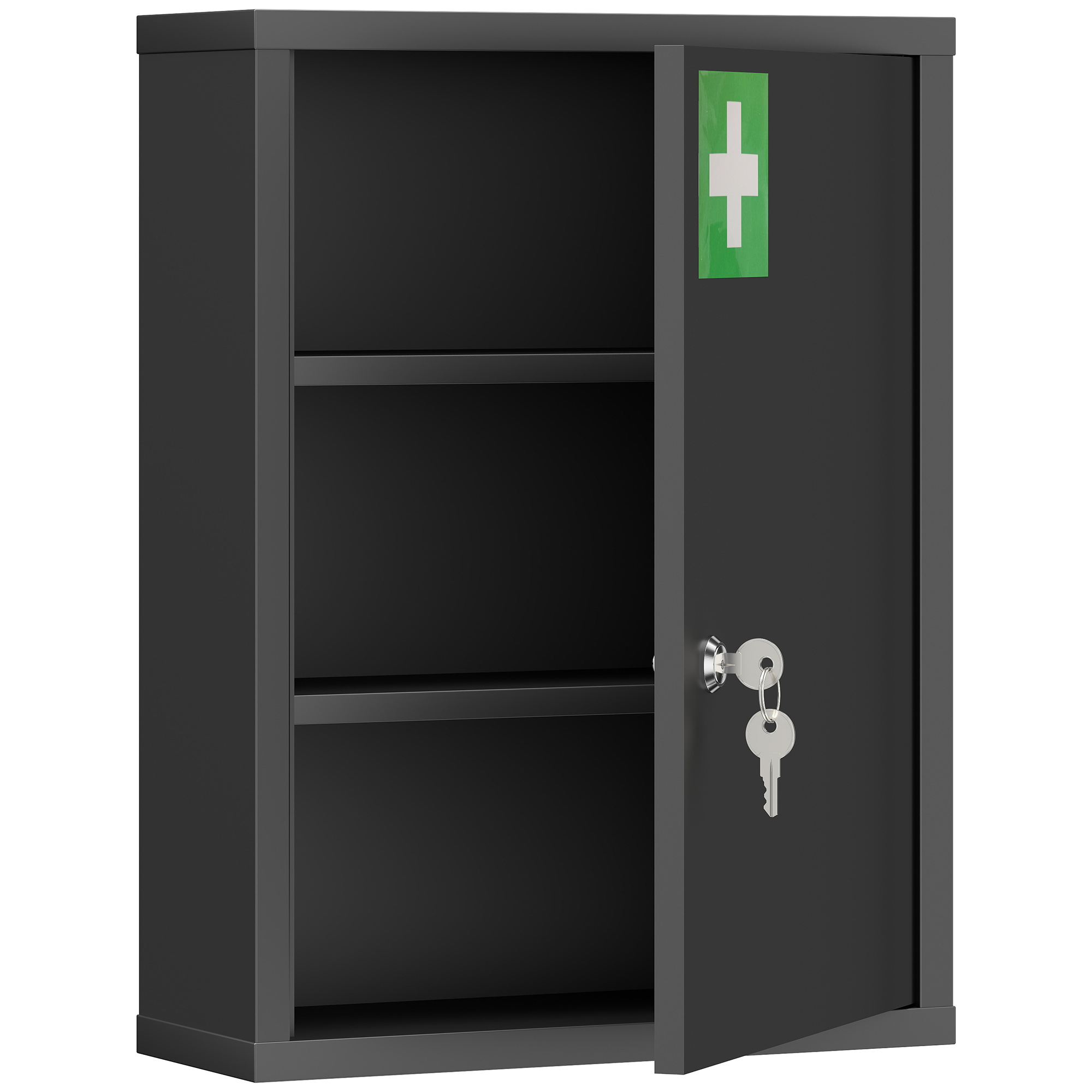 Medizinschrank zur Wandmontage mit Schloss, 3-stufiger Stahl-Wandschrank, 40 x 15 x 53,5 cm, Schwarz