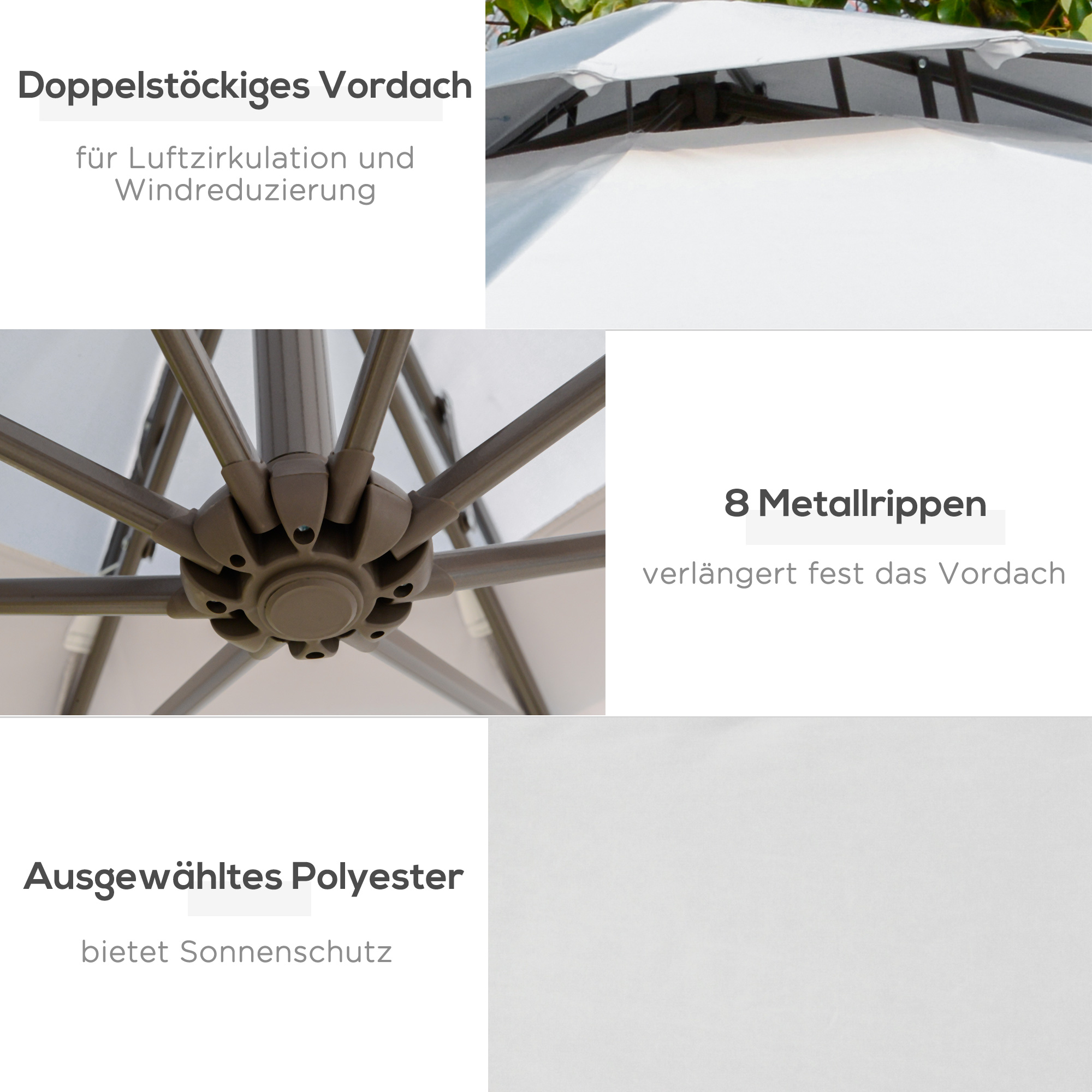 Sonnenschirm Ampelschirm Ø2,67 x 2,45 m Kurbelschirm mit Doppeldach Kreuzbasis Stahl Outdoor Sonnenschutz Polyester Stahl Hellgrau