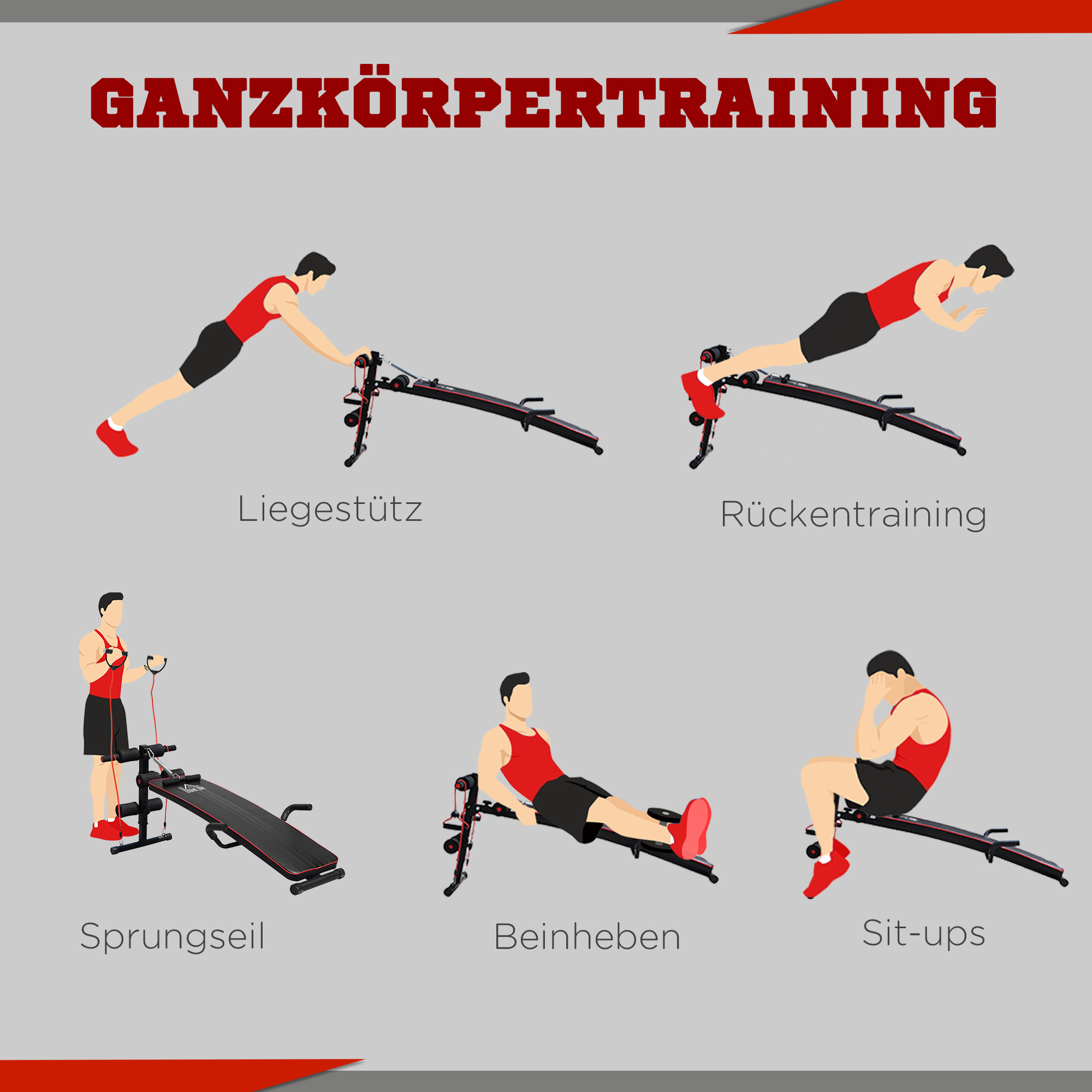 Sit Up Bank höhenverstellbar multifunktion Hantelbank mit 4/5-Fach Verstellbarer Beinfixierung, Trainingsbank für Ganzkörpertraining Flachbank Schrägbank Bauchtrainer & Rückentrainer