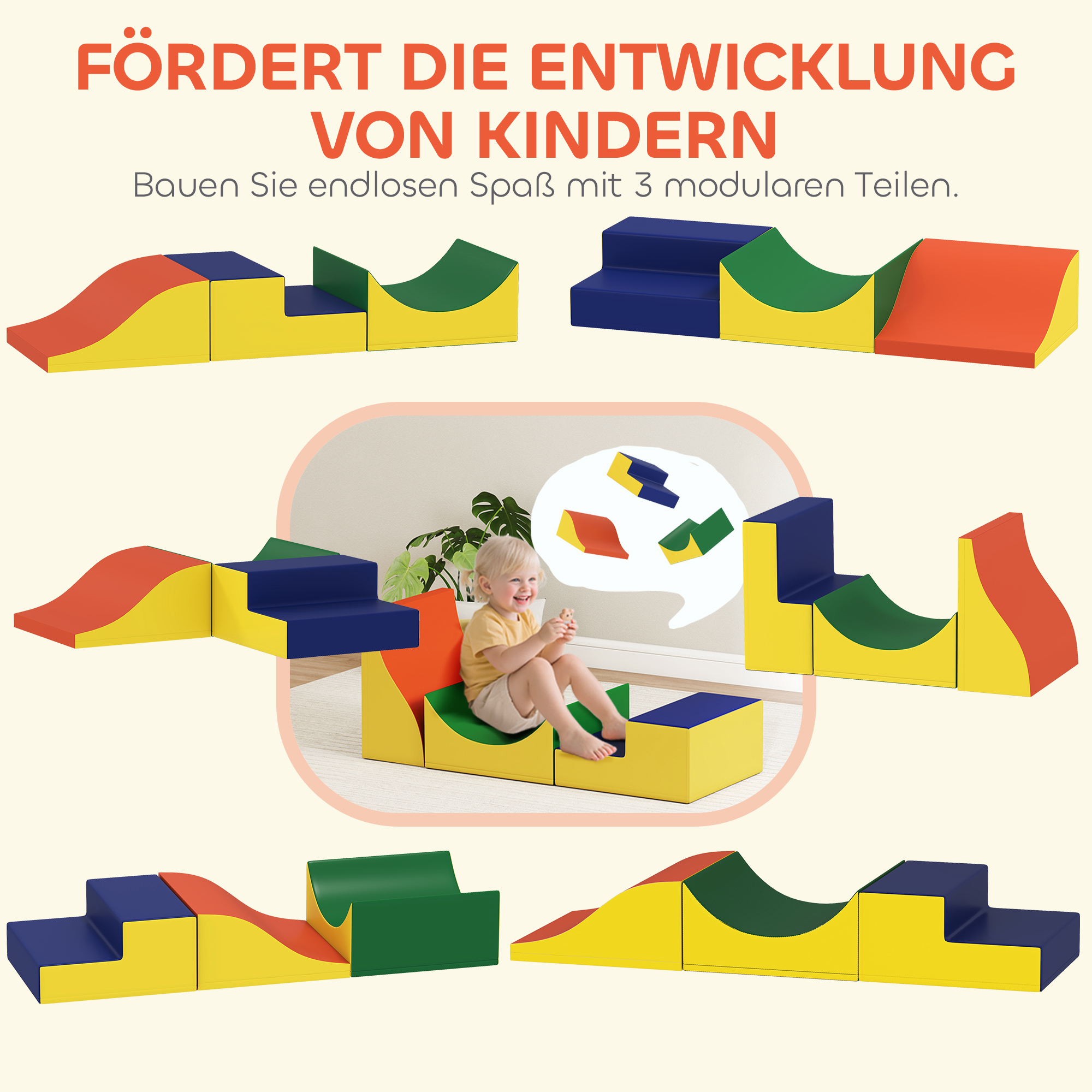 3-teiliges Kletter- und Krabbelset für Kleinkinder, Kunstleder, Schaumstoff, Gelb