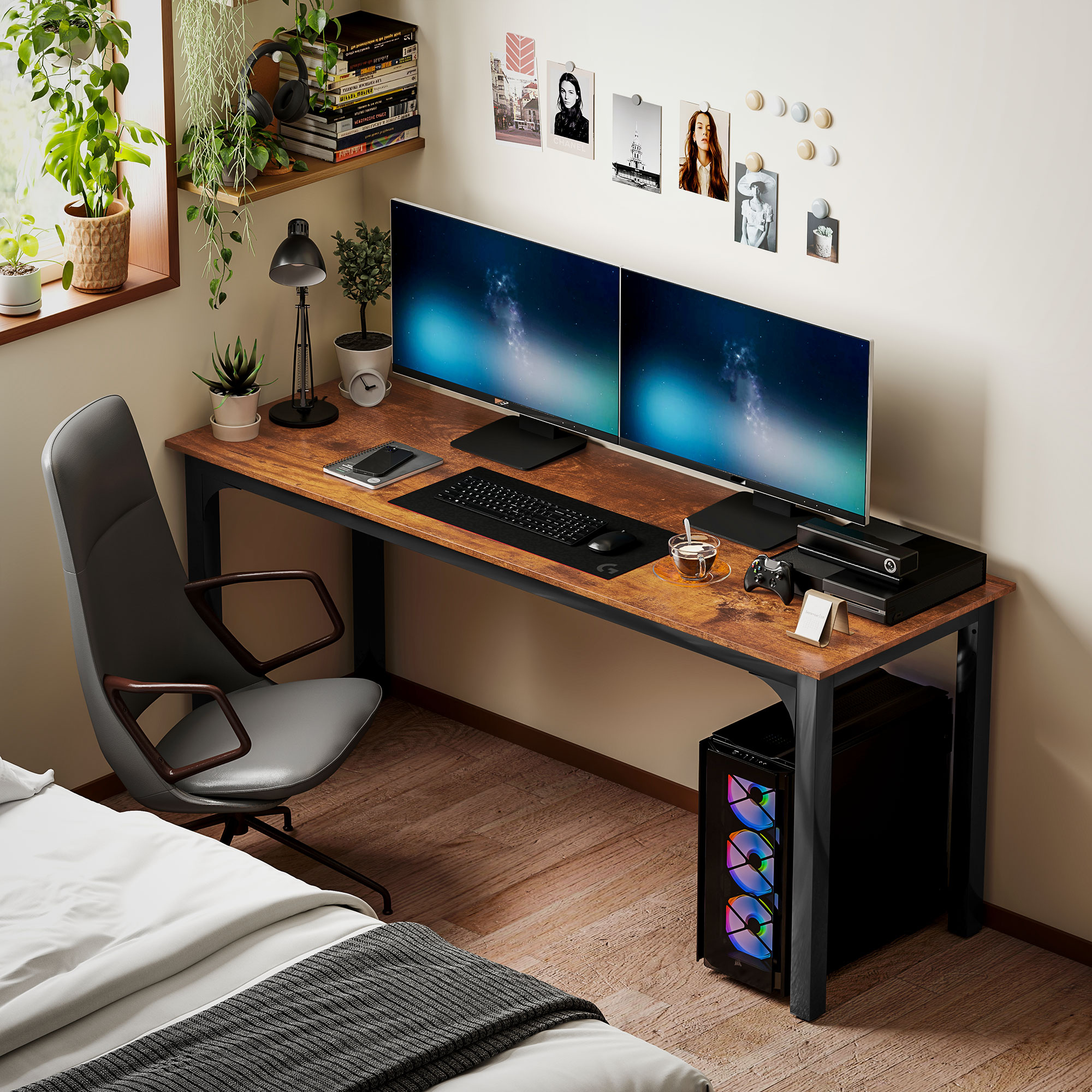 Schreibtisch, Computertisch, rustikales Design, viel Platz, Spanplatte, Braun