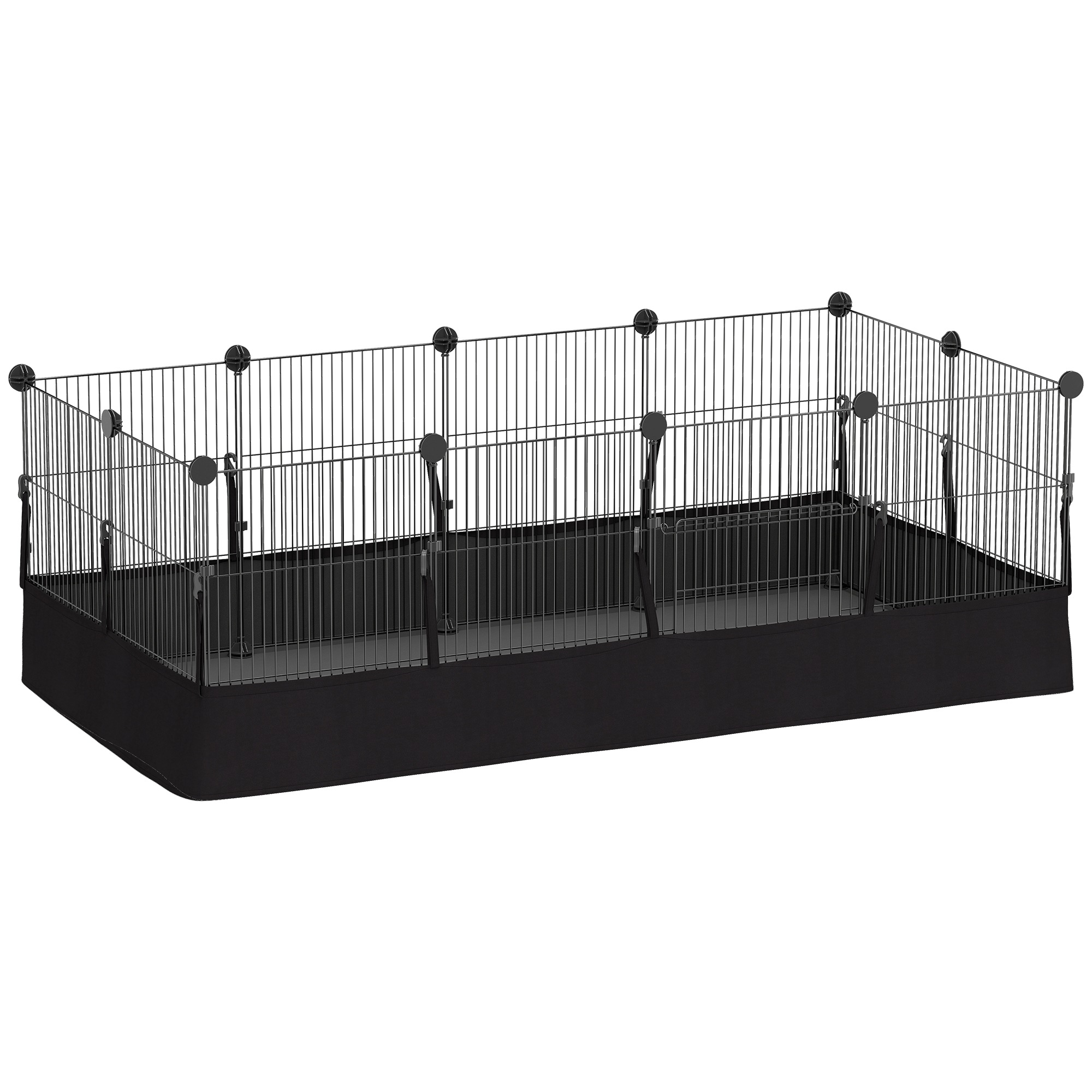 Kleintiergehege mit Bodenplatten Freilaufgehege Laufstall mit 12 Paneel, wasserdichte Matte, 120x60x40 cm, Schwarz