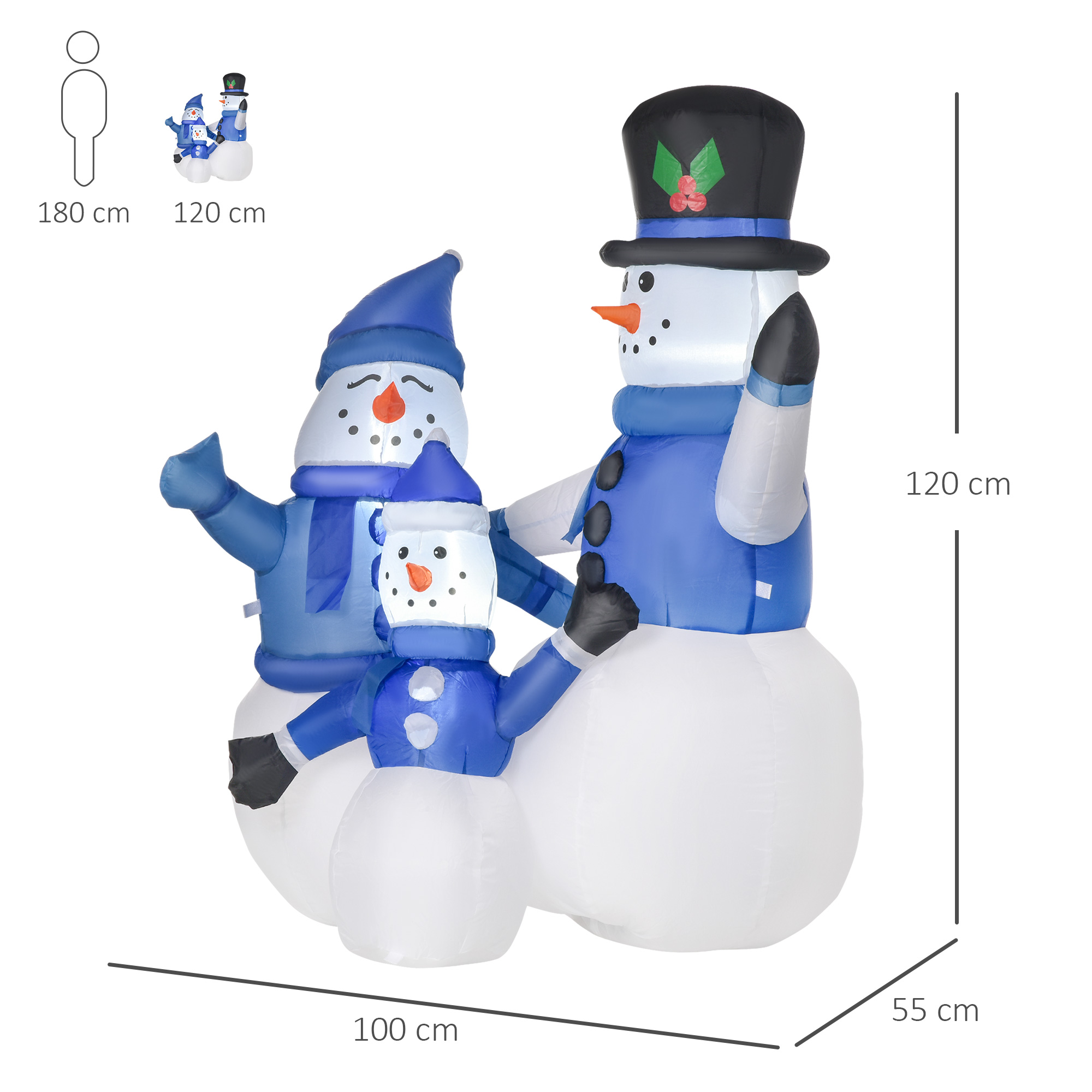 Schneemänner Schneemann Weihnachtsdekoration, LED-Lichter, 1,8 m, inkl. Gebläse, selbstaufblasend