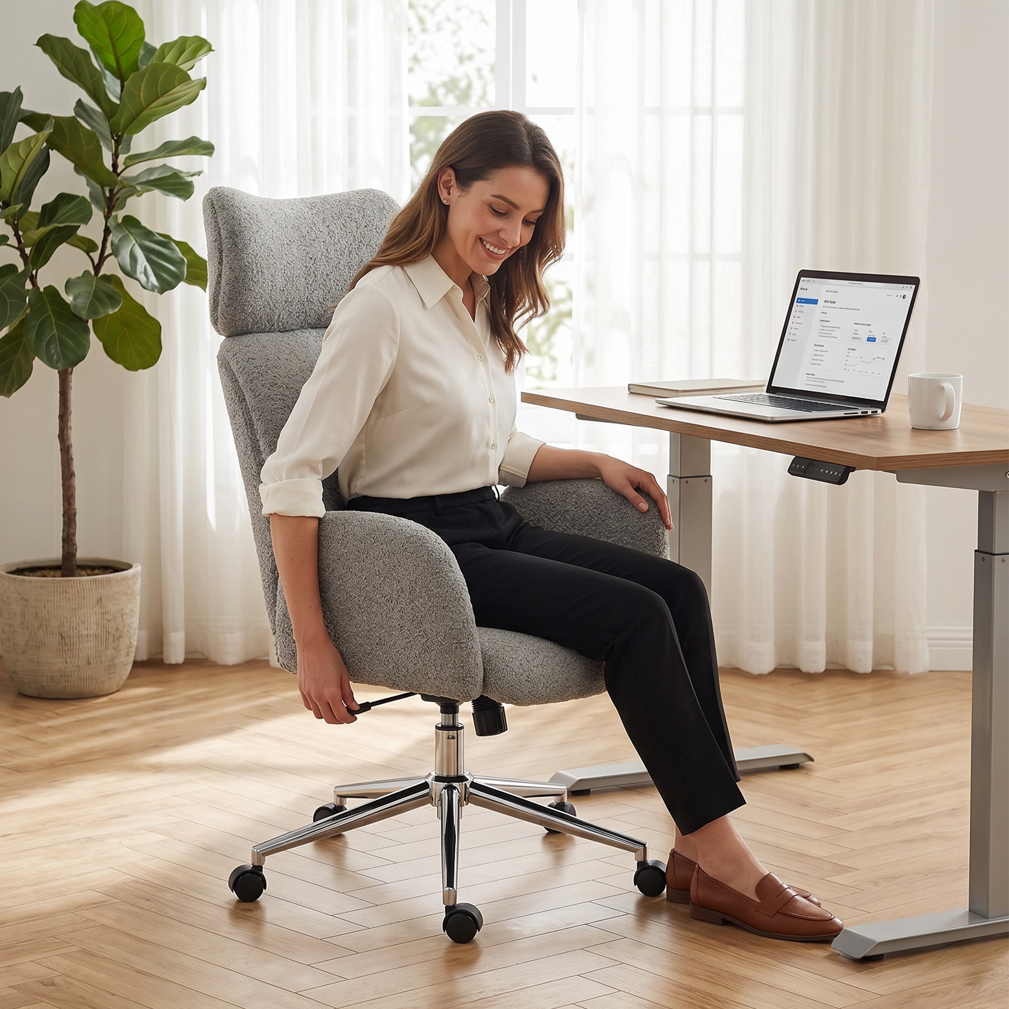 Bürostuhl mit verstellbarer Kopfstütze, ergonomischer Schreibtischstuhl, Kippfunktion, höhenverstellbar, Dunkelgrau