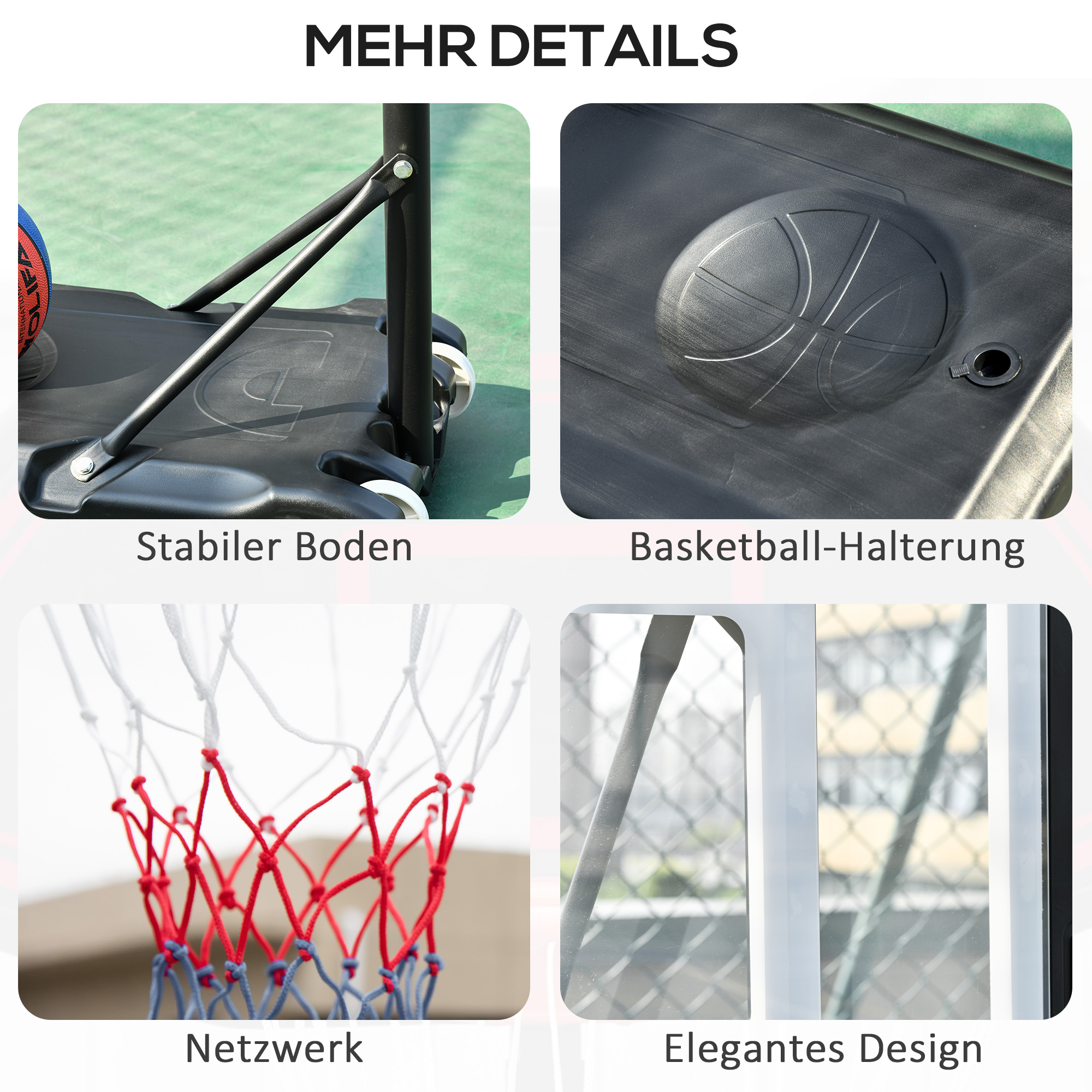 Basketballständer mit Rollen 83x55cm Rückwand, Mobiler Basketballkorb mit Ständer, verstellbare Korbhöhe 156 bis 210 cm, Basketballanlage für Kinder Jugendliche, fürs Außenbereich