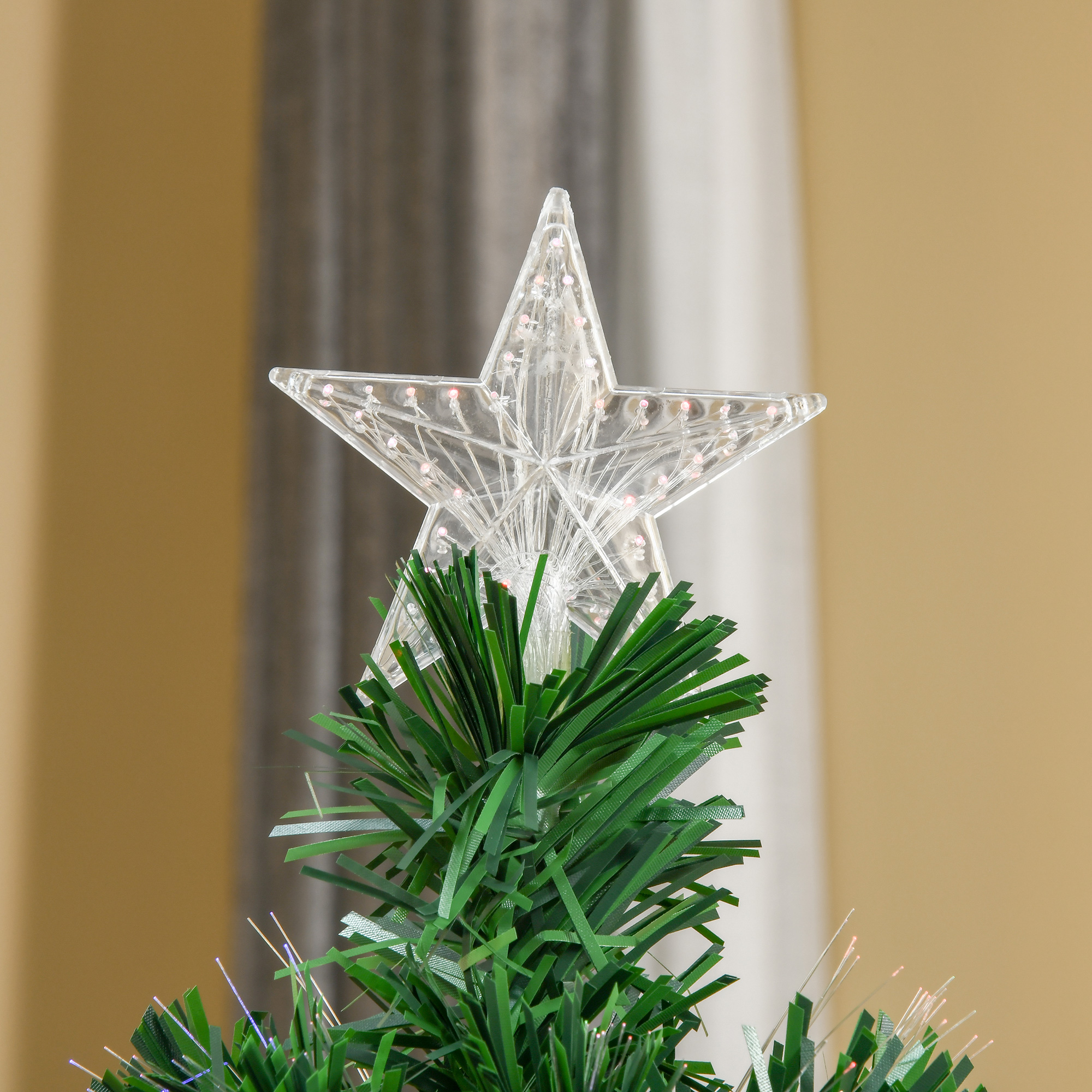 Künstlicher Weihnachtsbaum 150 cm mit Glasfaser künstlich Tannenbaum mit LED Beleuchtung, 180 Spitzen Christbaum Weihnachtsdeko inkl. Metallständer für drinnen