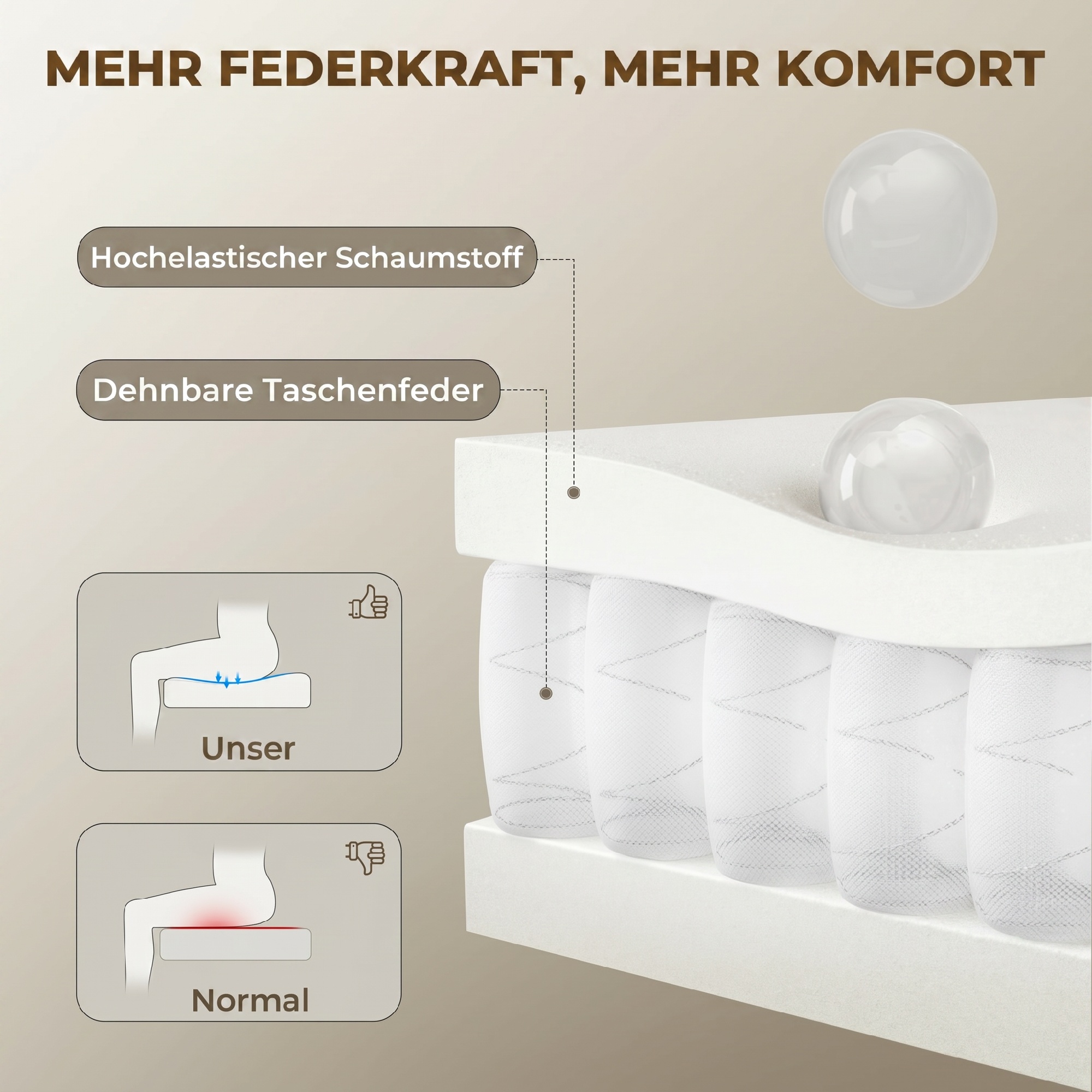 Bürostuhl mit verstellbarer Kopfstütze, ergonomischer Schreibtischstuhl, Kippfunktion, höhenverstellbar, Braun