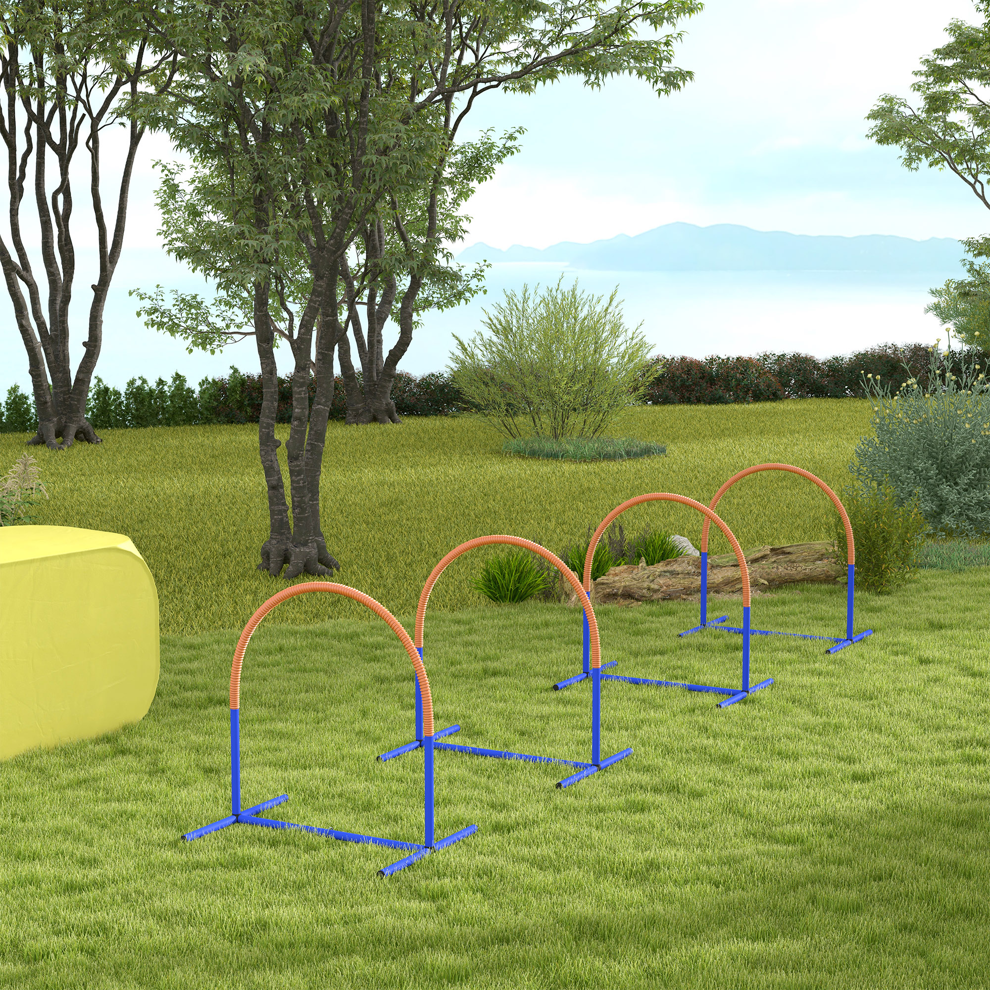 Agility-Set für Hunde, Hundetraining, 4 Bögen, für Einsteiger, mit Tragetasche, blau+orange, 88 x 64 x 95cm