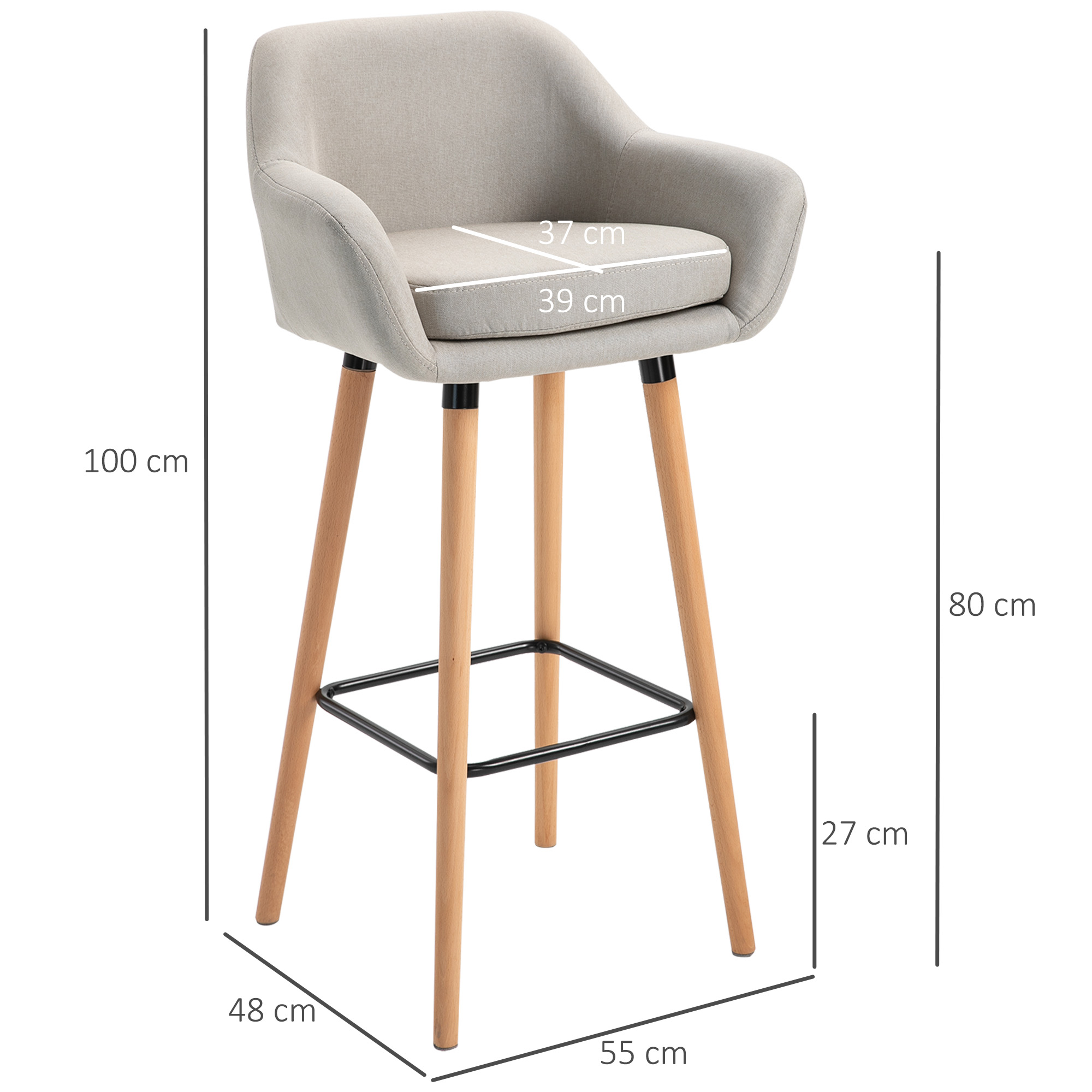 2er-Set Barhocker, inkl. Fußstütze, Massivholz, 55 cm x 48c m x 100 cm,  Beige