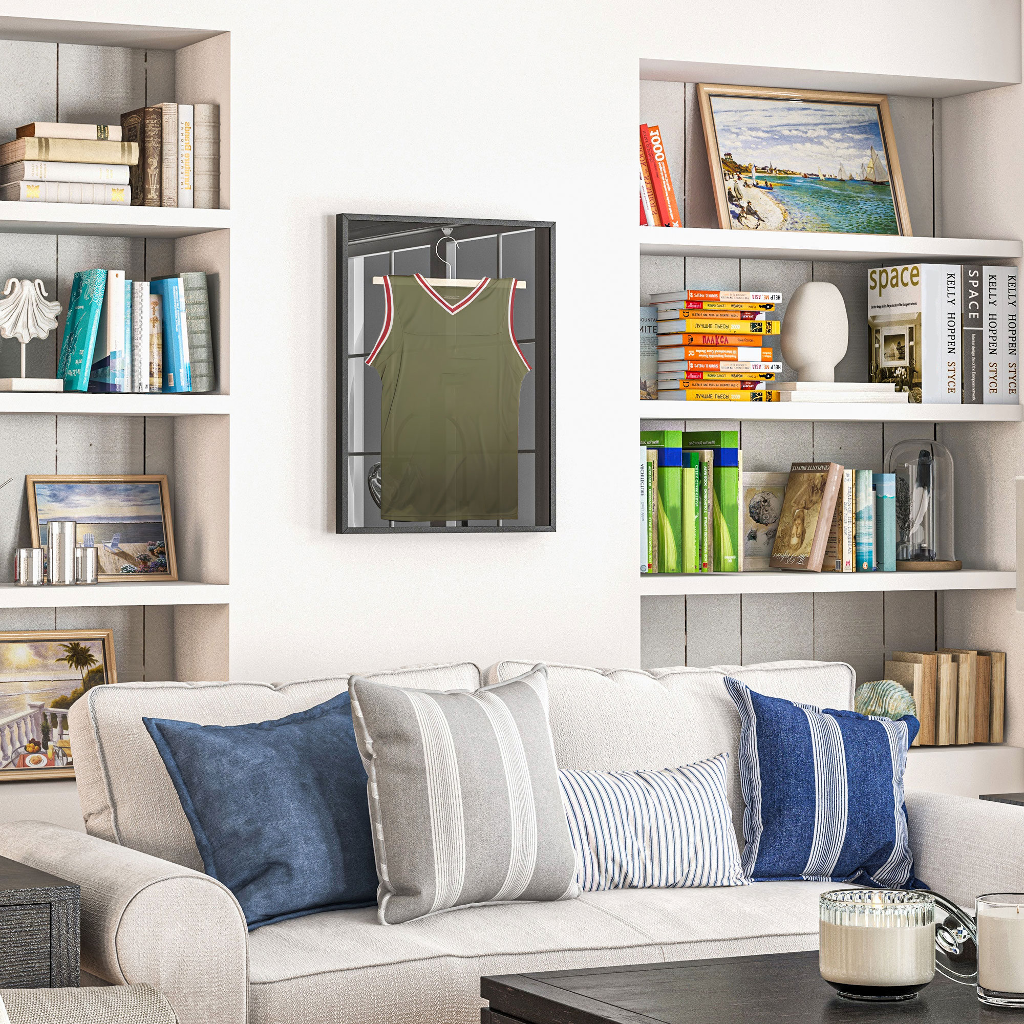 Trikot-Display, Kleiderbügel, Aluminiumrahmen, UV-beständige Acrylfront, Schwarz