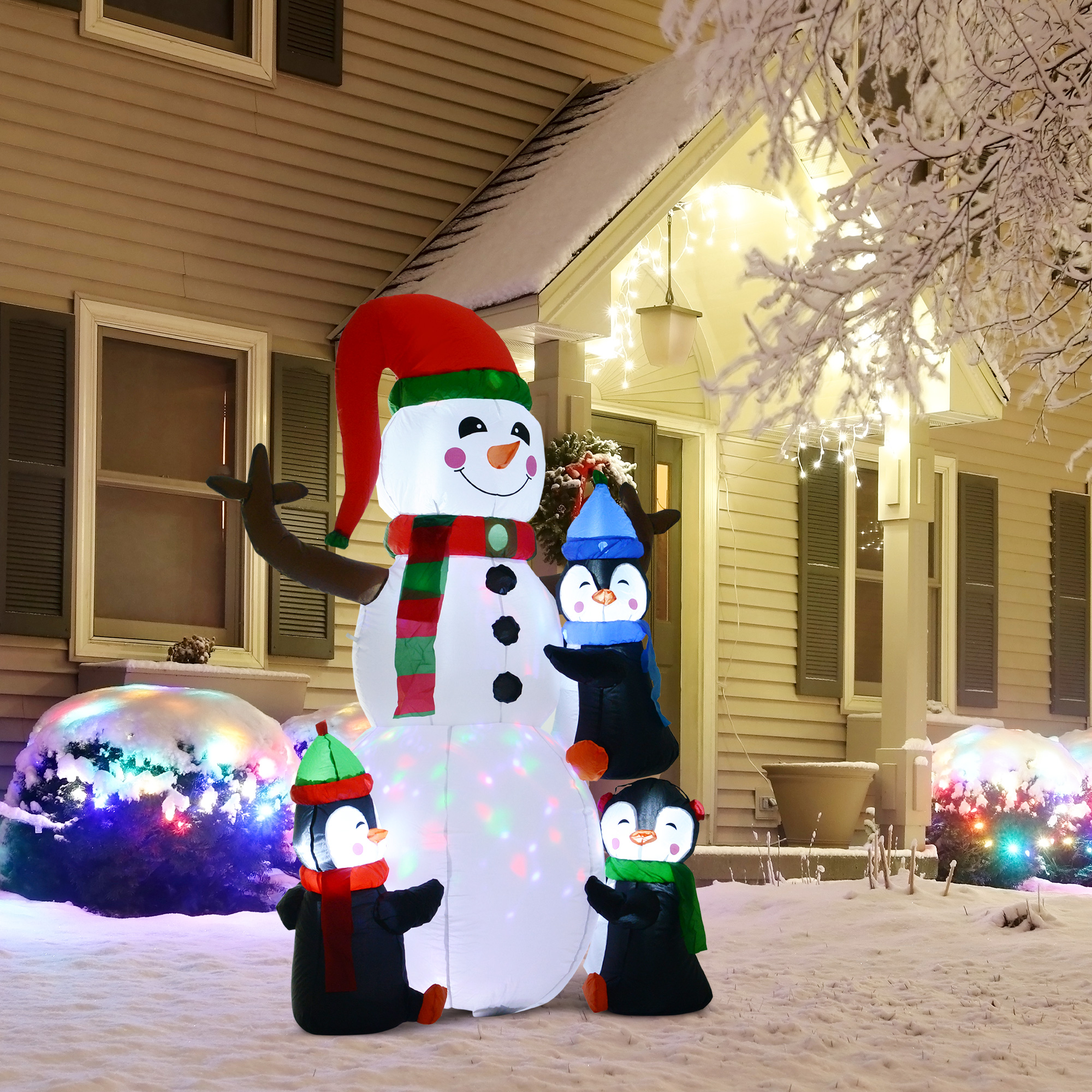Schneemann Outdoor-Weihnachtsdekoration, inkl. Gebläse, bunte LED´s, selbstaufblasend 1,4 m, Mehrfarbig