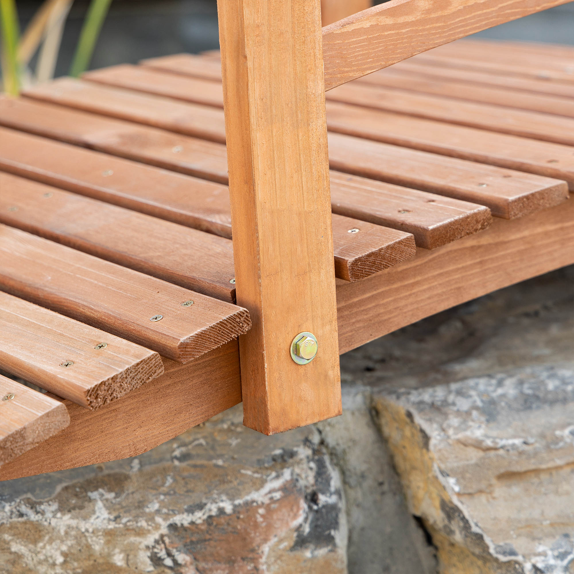 Gartenbrücke 1,85 m Holzbrücke begehbar Holzsteg Teichbrücke Zierbrücke mit Geländer bis 200 kg Massivholz Orange