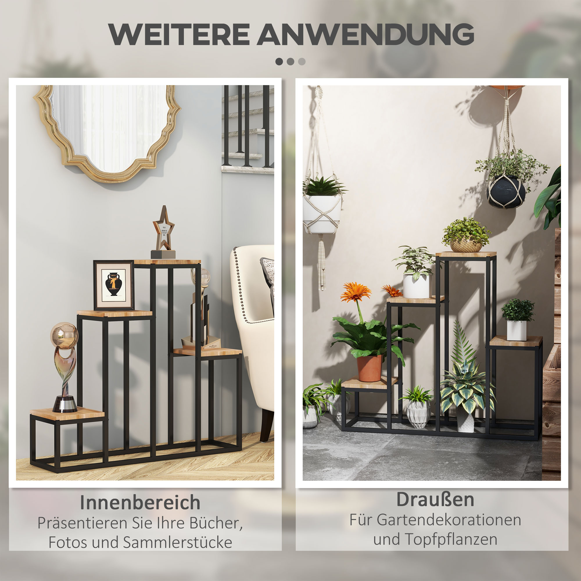 Blumenregal, 4 Etagen, Indoor & Outdoor, Metallrahmen, 80 x 20 x 74 cm