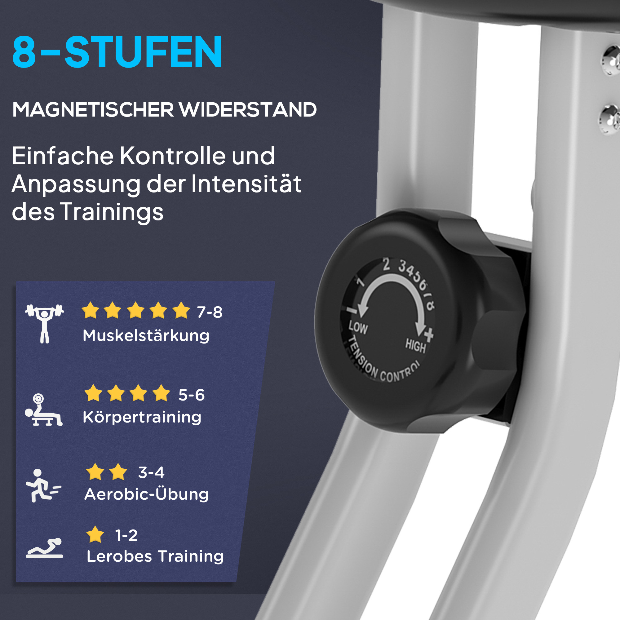 Heimtrainer Fahrradtrainer mit 8 stufig einstellbarem Magnetwiderstand höhenverstellbar Stahl Schwarz+Grau