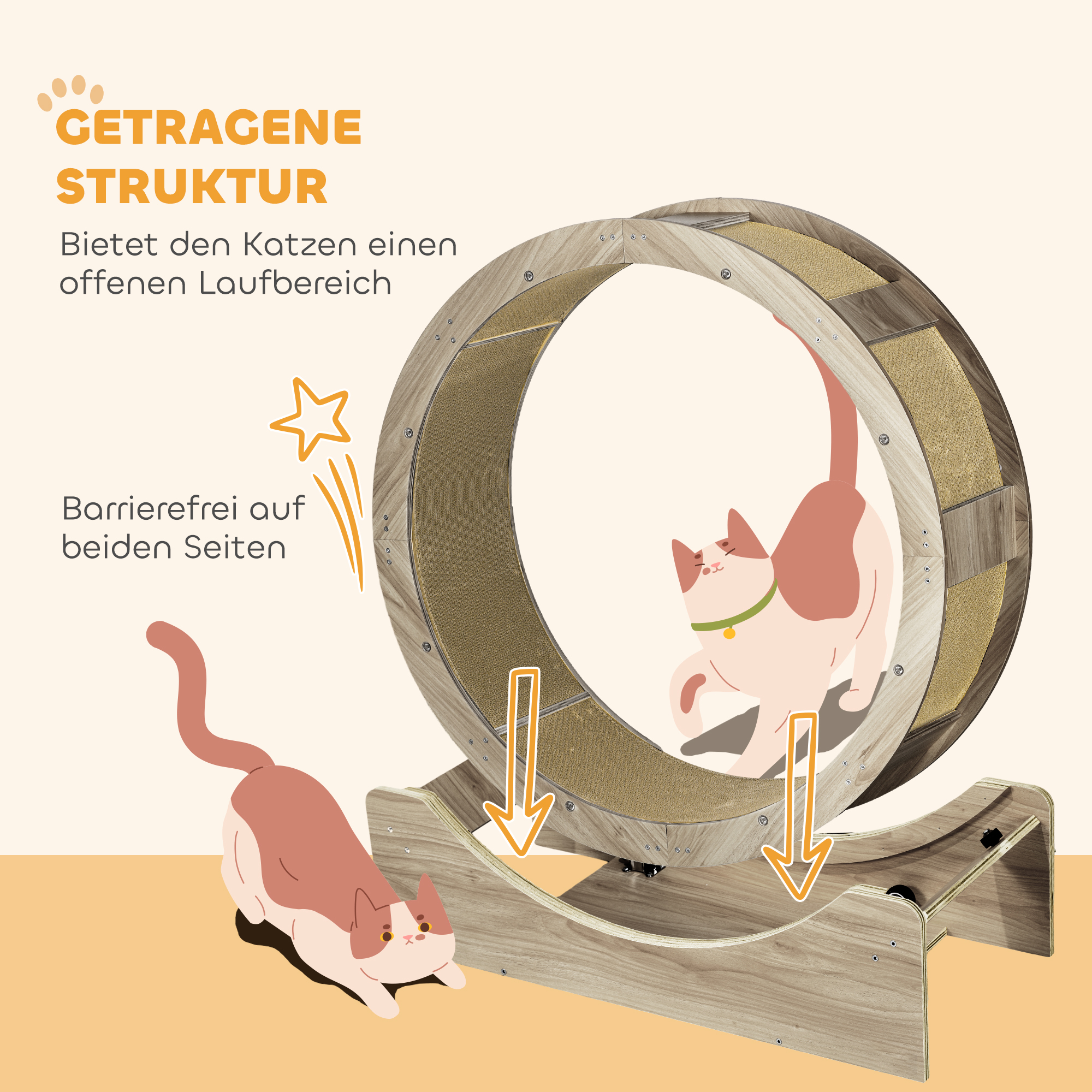 Katzenlaufrad, Laufrad für Katzen, 91 cm, mit Bremse, Kratzmatte, Katzenrad für gesunde Bewegung, Walnuss
