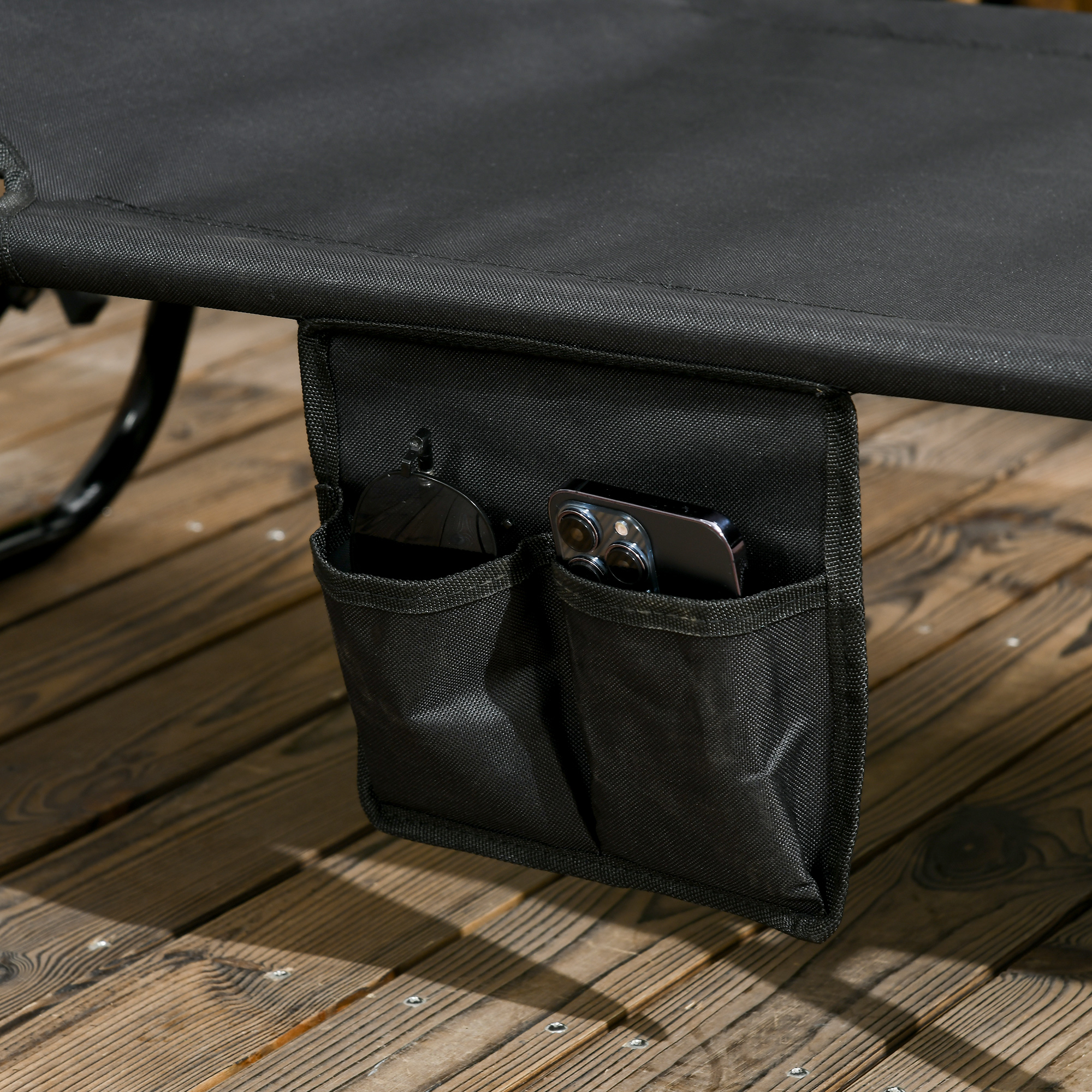 2er Set Sonnenliege klappbar Gartenliege mit Sonnendach 5-Fach höhenverstellbarer Rückenlehne Schwarz