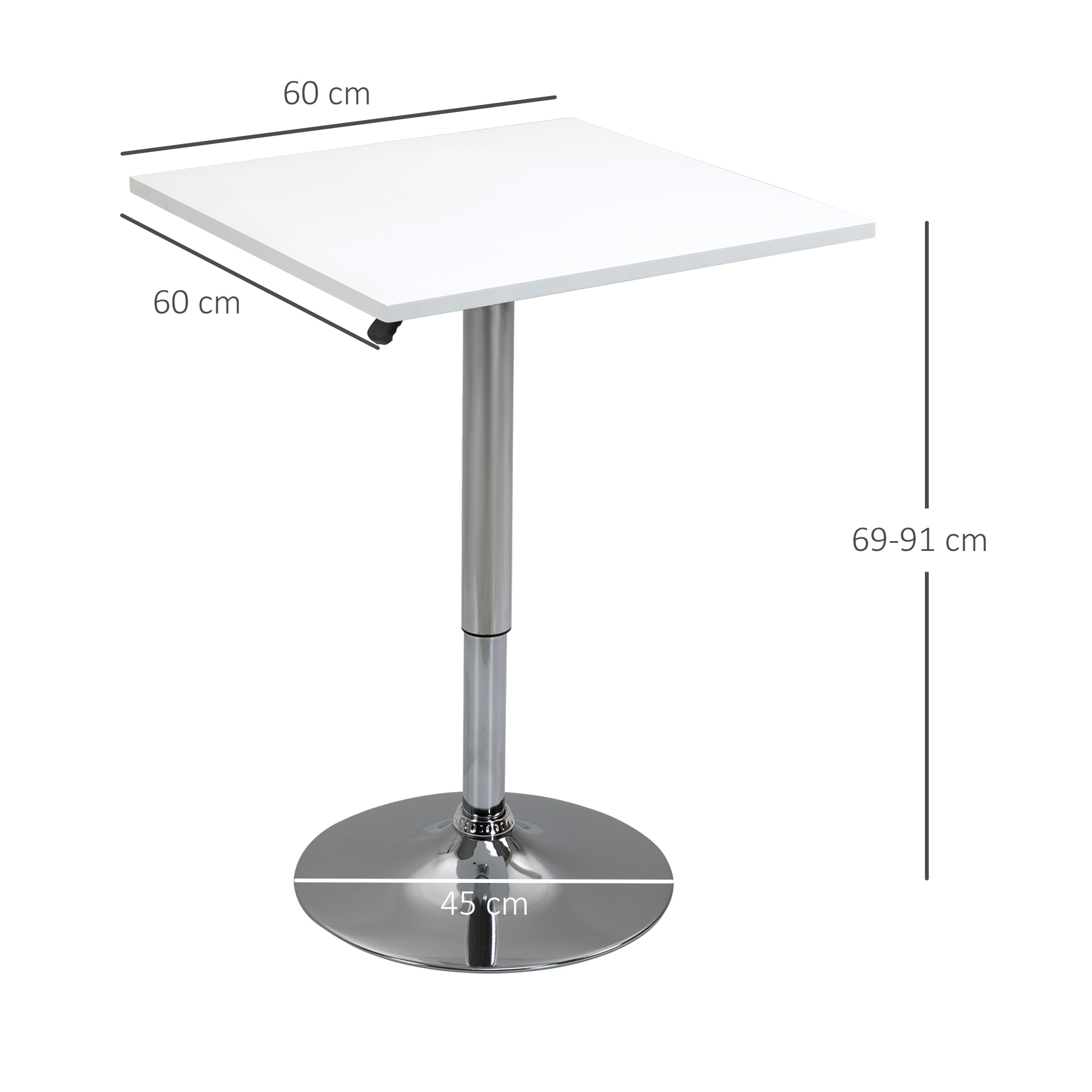 Höhenverstellbarer Bartisch, 360° drehbar, kratzfeste Füße, stabile Metallbasis, Weiß