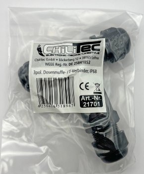 Kabelverbinder T-Form, IP68, 450V/32A, Schraubanschluss, für Kabel Ø 8-12mm