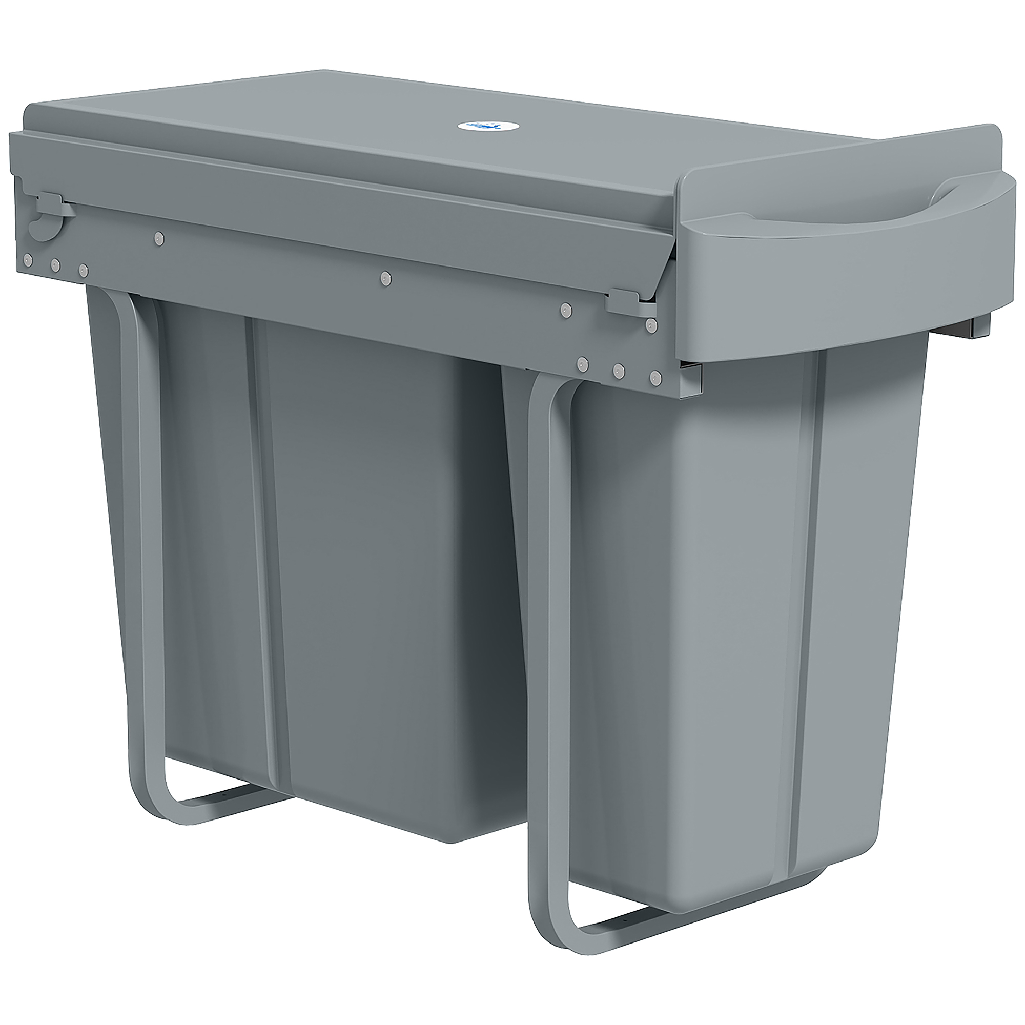 Ausziehbarer Mülleimer, Küchenmüllbehälter mit 2 herausnehmbaren Eimern, Griff, 30 Liter (20 L+10 L), Metall, Grau