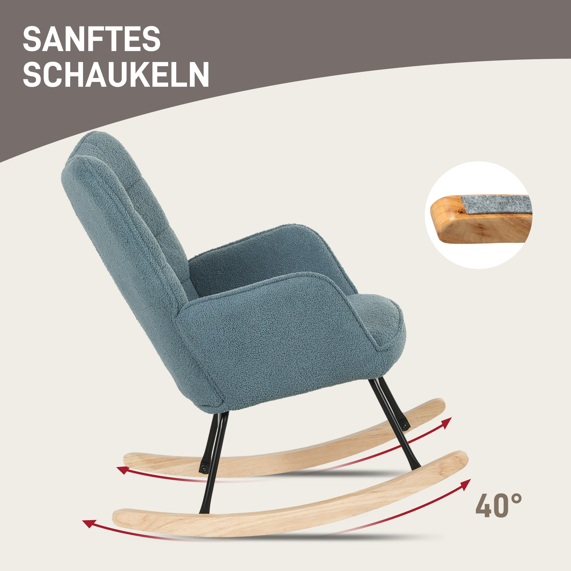 Schaukelstuhl, ergonomische Form, Echtholzkufen, bis 120 kg, Hellblau