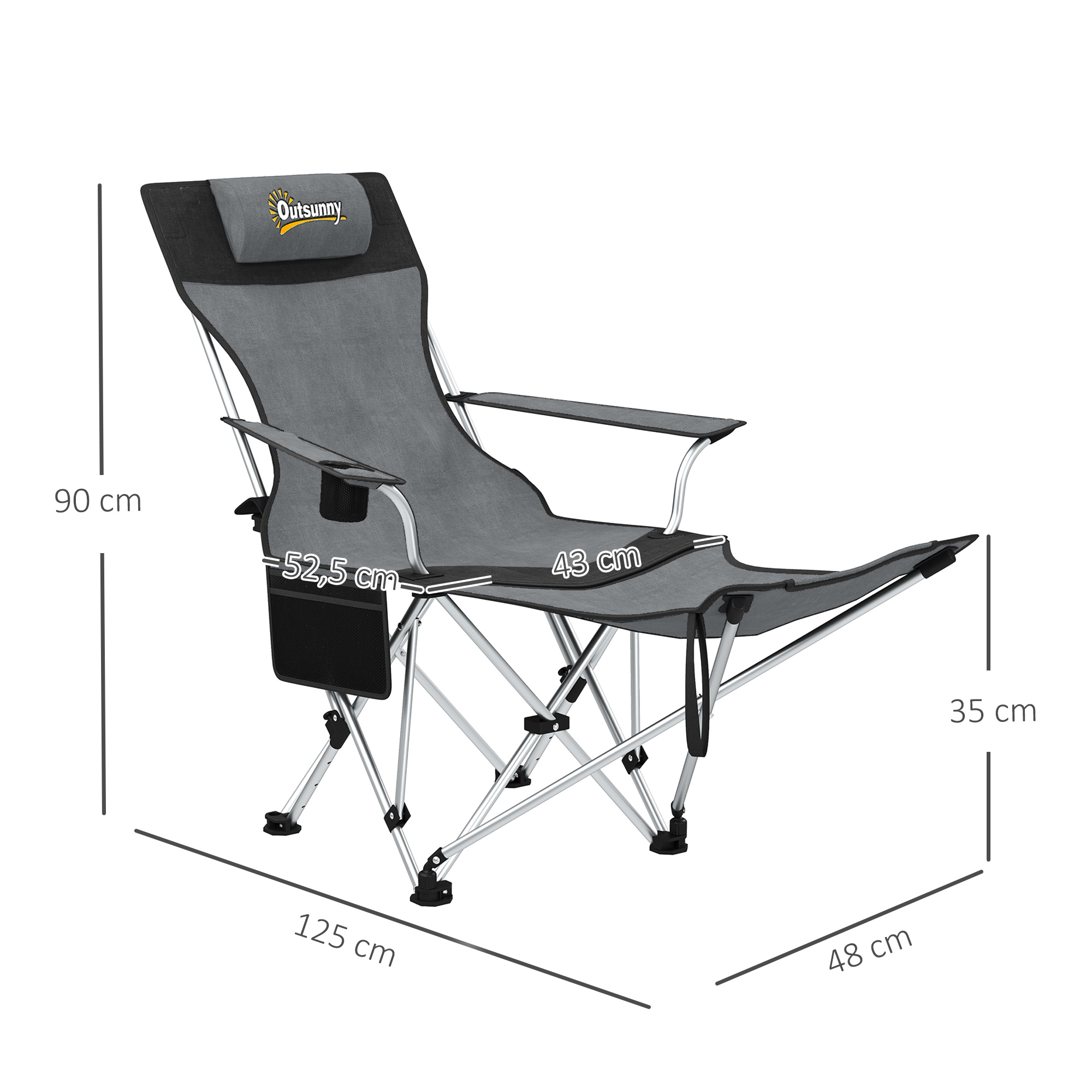 2er Set Campingstuhl faltbar Angelstuhl mit abnehmbar Fußstütze Getränkehalter belastbar 120 kg Grau