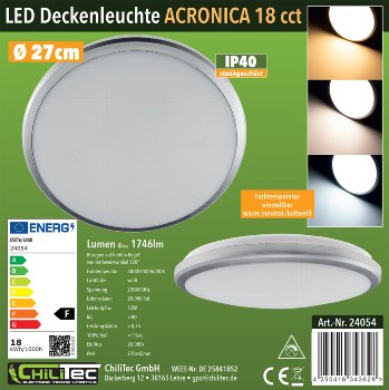 LED Deckenleuchte "Acronica 18 CCT" / Ø 27cm, 18W, 1700lm, IP40