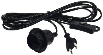 Netzkabel mit Schalter und E27 Fassung, 1,4m + 2m lang, schwarz