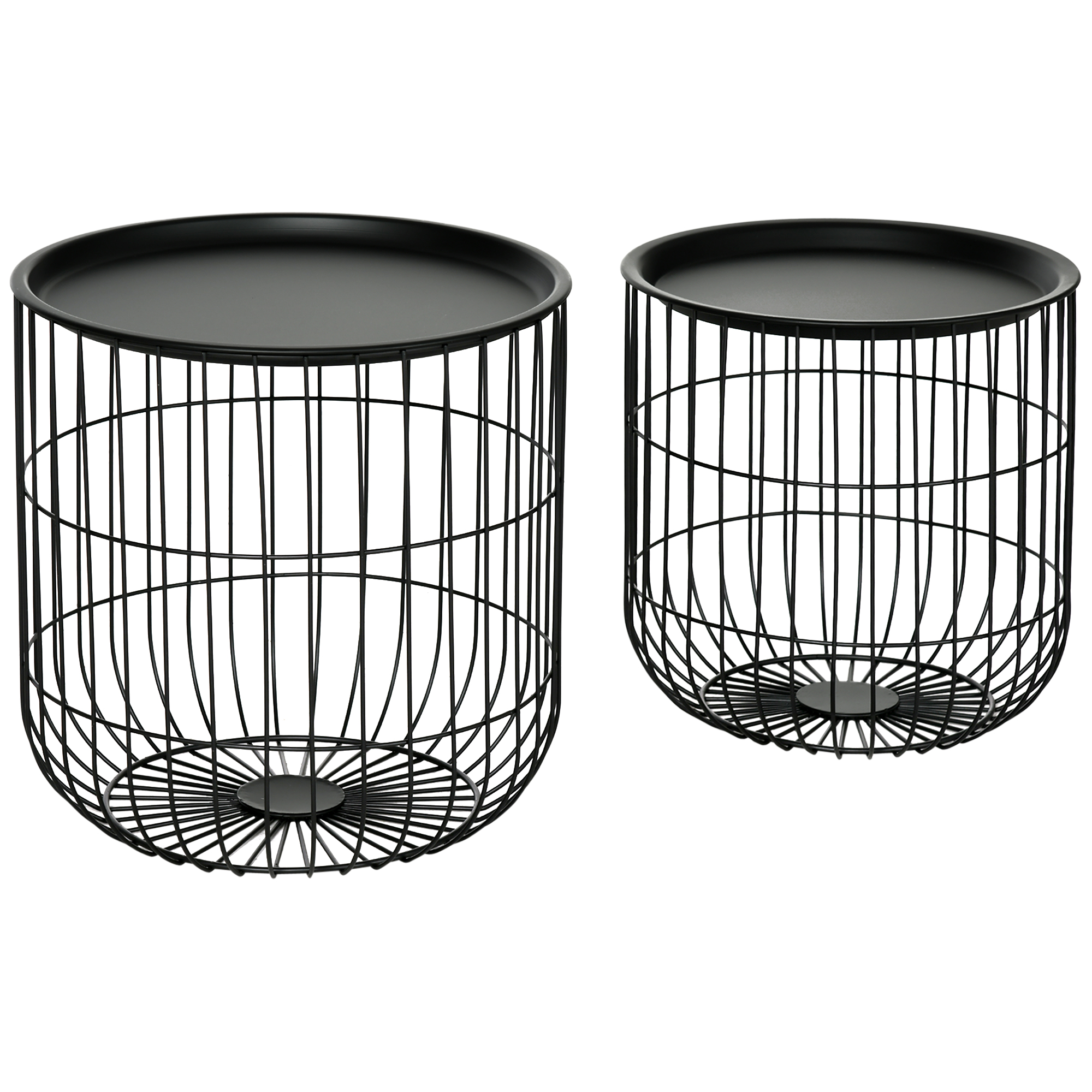 2er-Set Beistelltische im Skandidesign, mit Stauraum, stapelbar, Schwarz