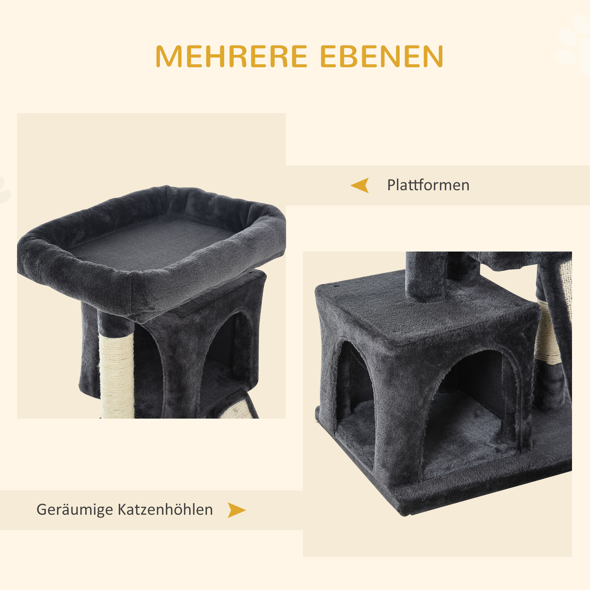 Kratzbaum 83 cm Kleiner Katzenkratzbaum mit Sisalsäulen, Katzenkratzbaum, Katzen Kletterbaum, Katzenbaum, Katzenmöbel Spielbaum für kleine Katzen, Dunkelgrau