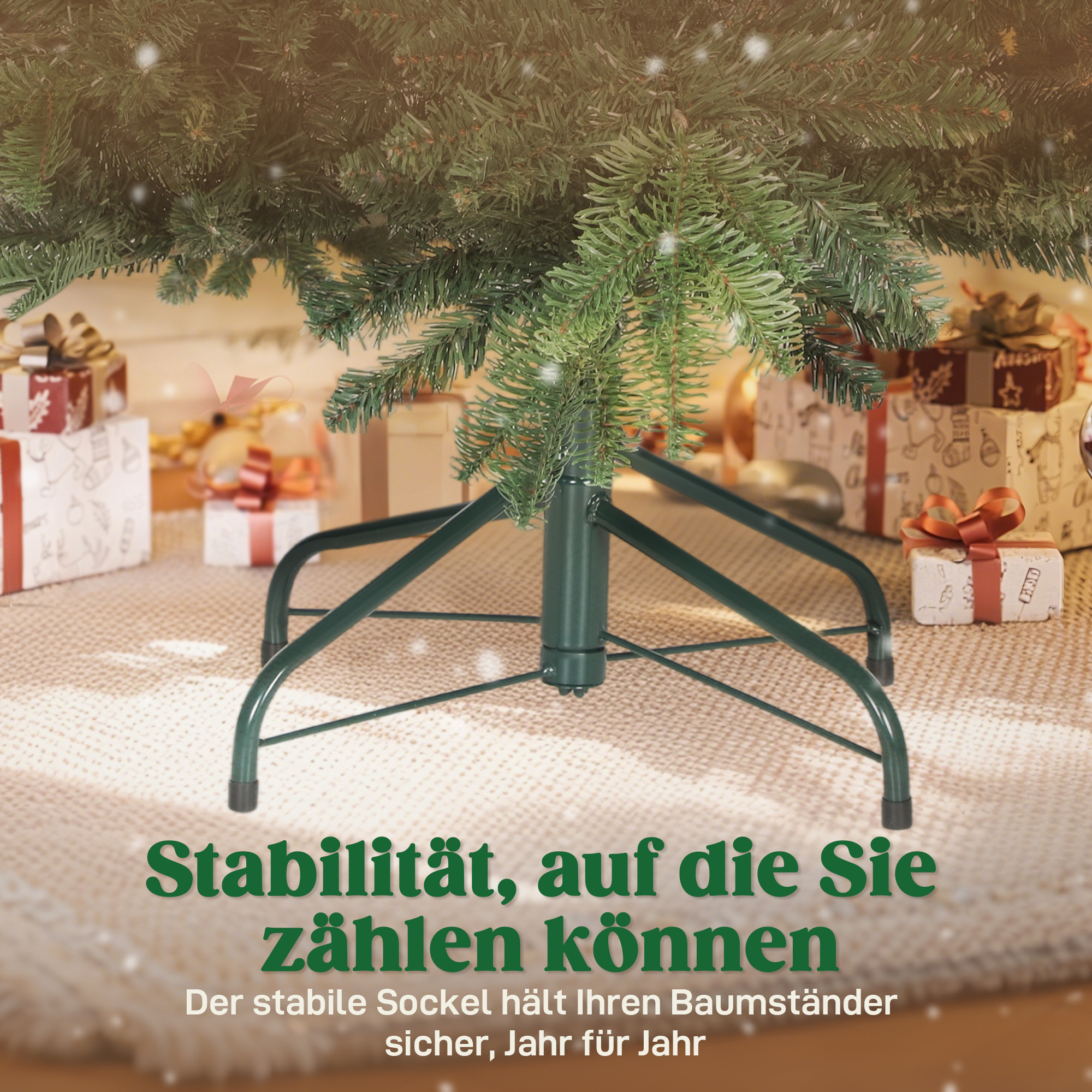 Künstlicher Weihnachtsbaum mit realistischen Zweigen, Kunst-Tannenbaum mit faltbarem Ständer, flammenhemmend, Kunststoff, Metall, Grün