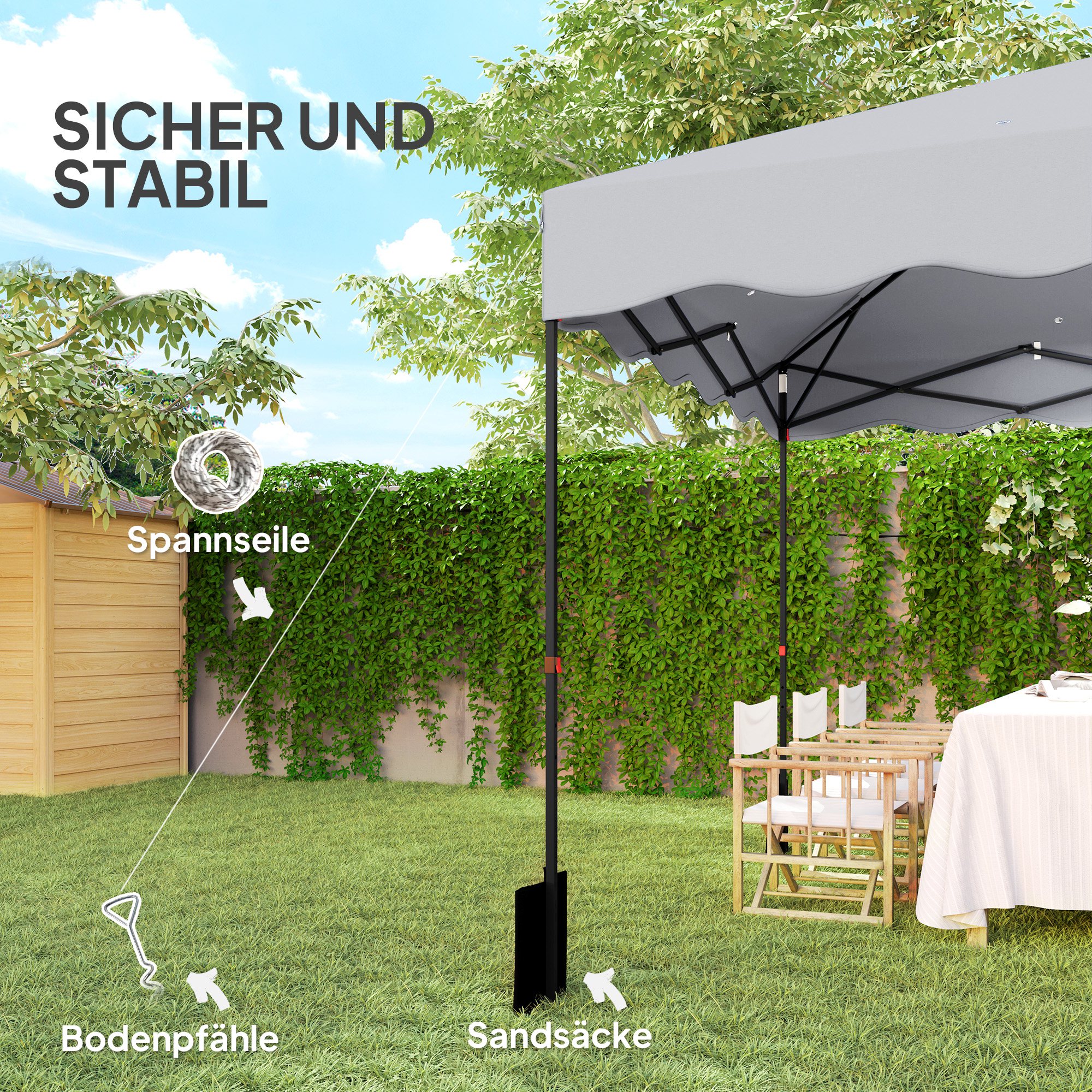 3 x 3 m Pop-up-Pavillon, Höhenverstellbares Gartenzelt, mit Rolltasche, für Garten, Terrasse, Metall, Stoff, Hellgrau