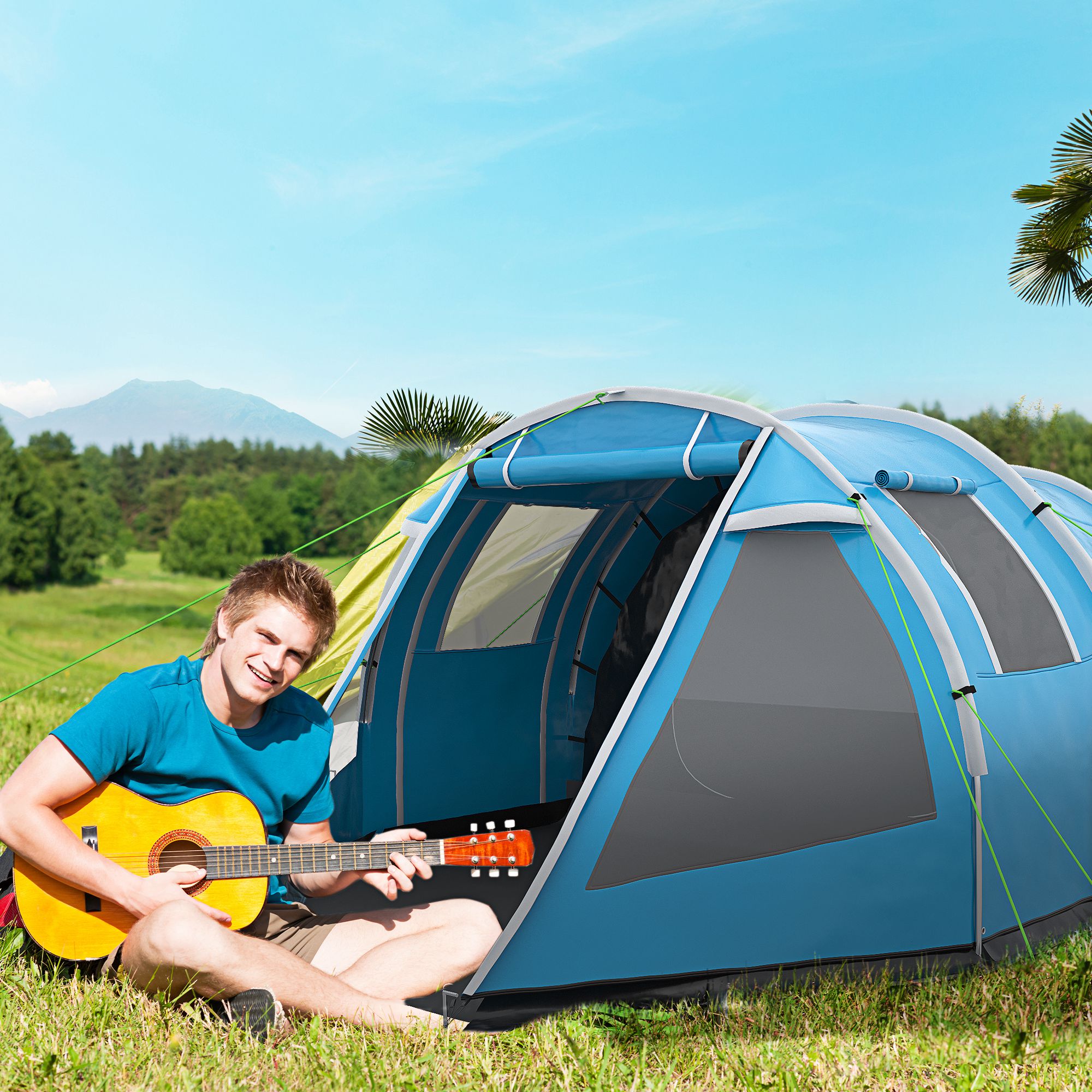 Campingzelt Trekkingzelt Zelt, wetterbeständig, 2 Räume,  475 x 264  cm Breite x 172, Blau