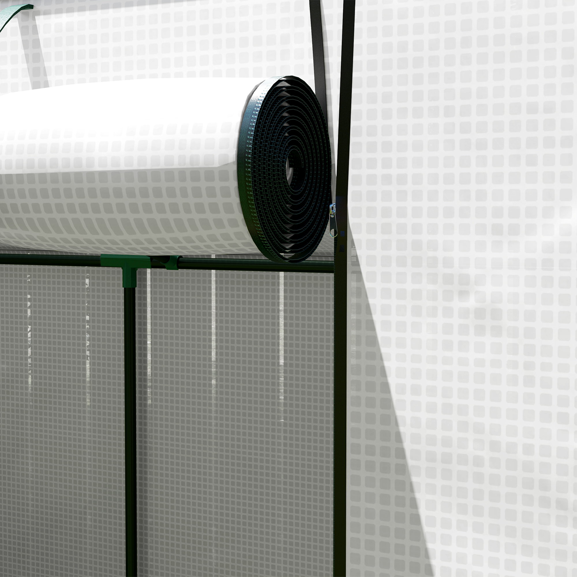 Mini-Gewächshaus, Anlehn-Gewächshaus mit Rolltür und Netzfenstern, UV-beständig, für Blumen, Setzlinge, Pflanzen, Weiß